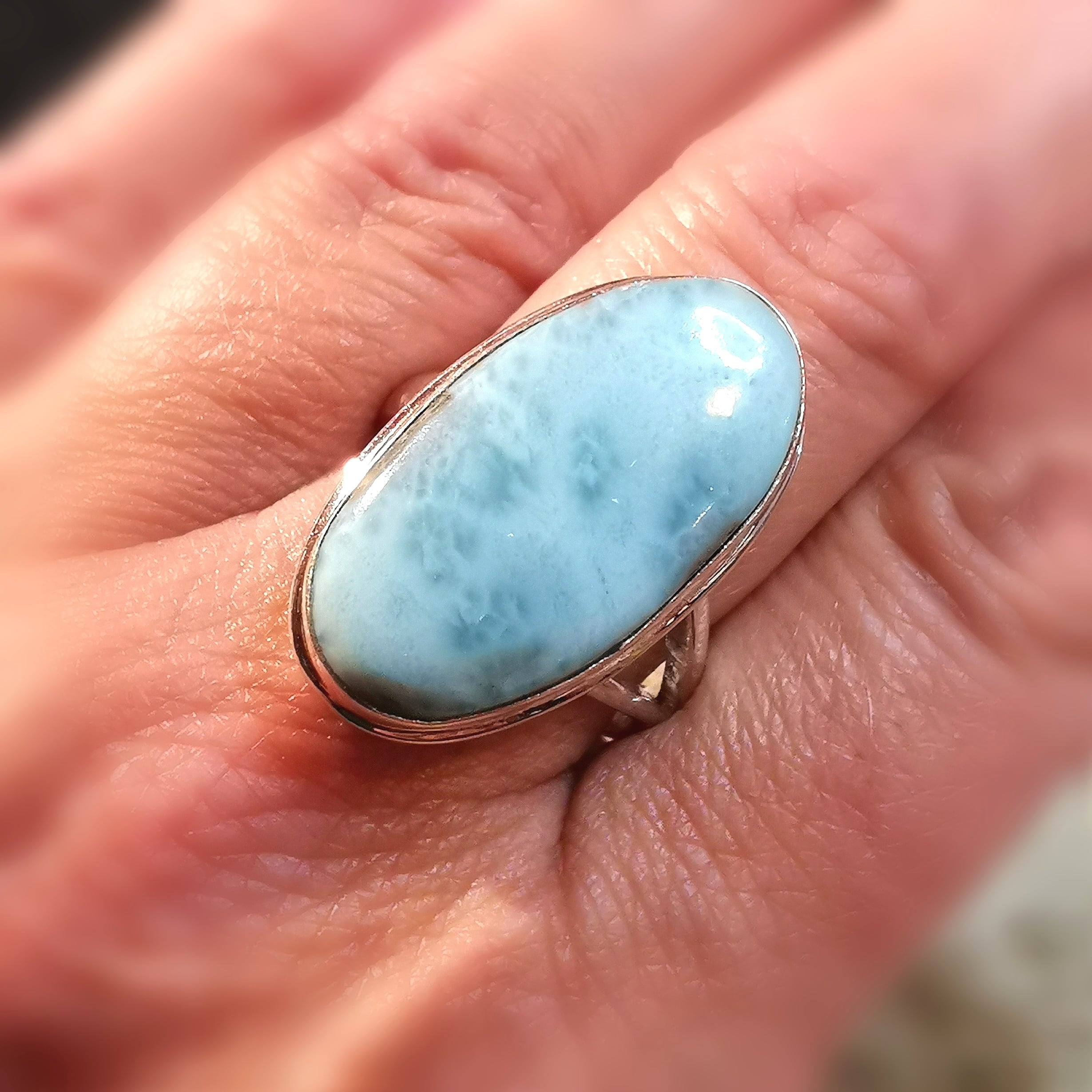 Larimar Edelstein Heilstein Ring Sterlingsilber Größe 62 -65 verstellbar - Freiheit und Schutz