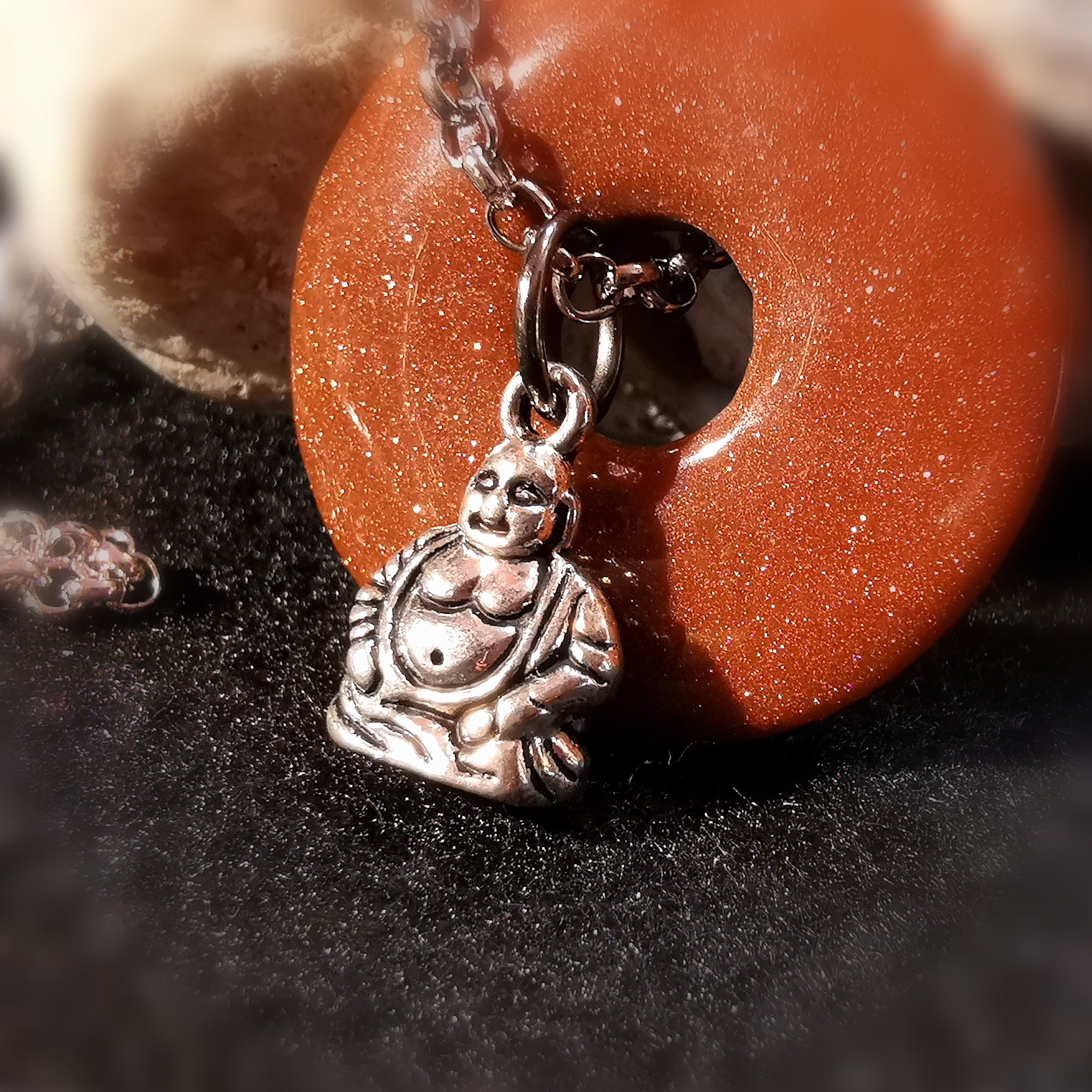 Gold Aventurin Budai Buddha Edelstahl Edelstein Heilstein Karma Kette, geweiht - Glück Glück Glück