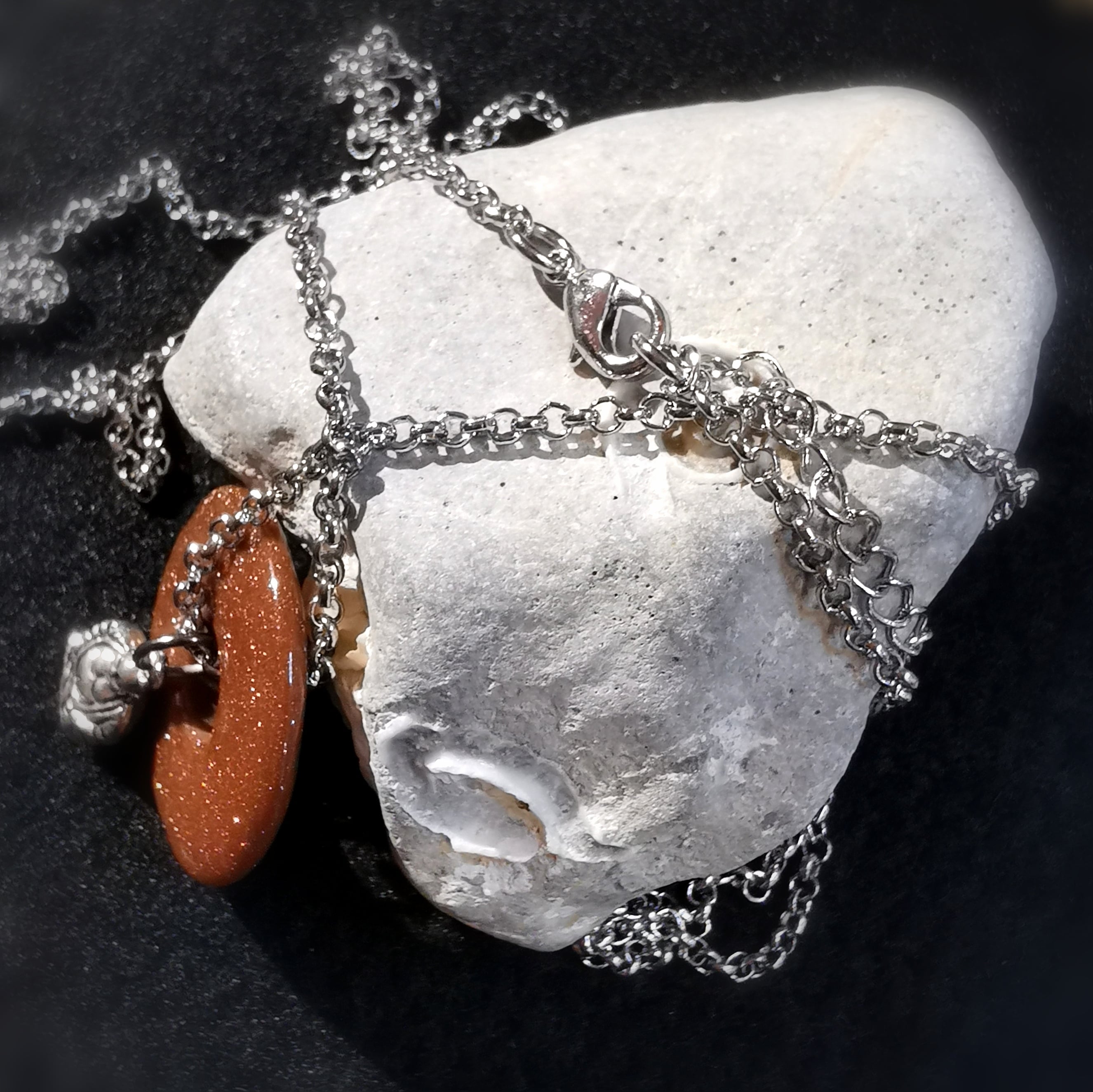 Gold Aventurin Budai Buddha Edelstahl Edelstein Heilstein Karma Kette, geweiht - Glück Glück Glück