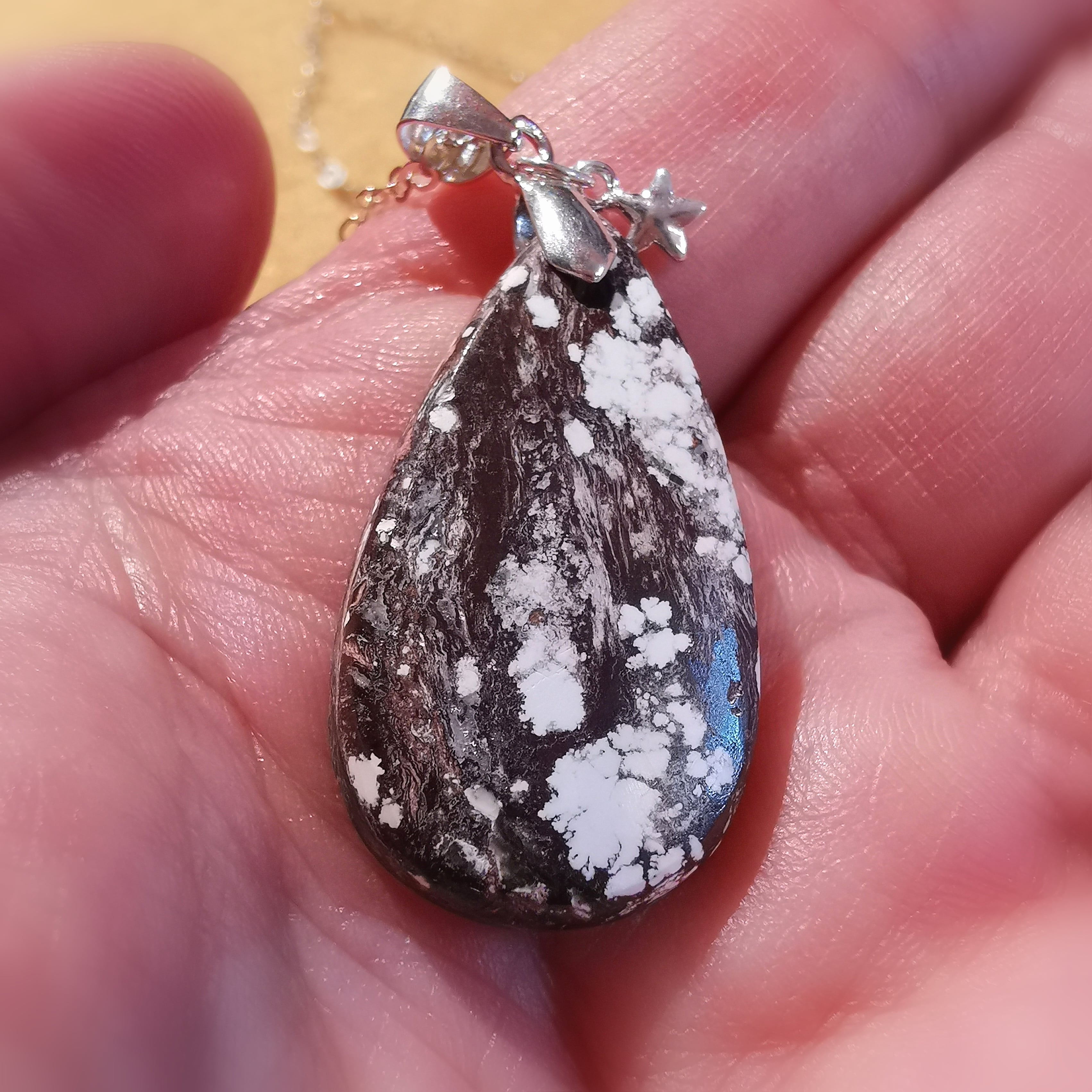 Magnesit Edelstein Tropfen Karma Heilstein Kette, Krafttier Seestern Sterlingsilber Charm, Aura Reinigung, glückliche Wendung