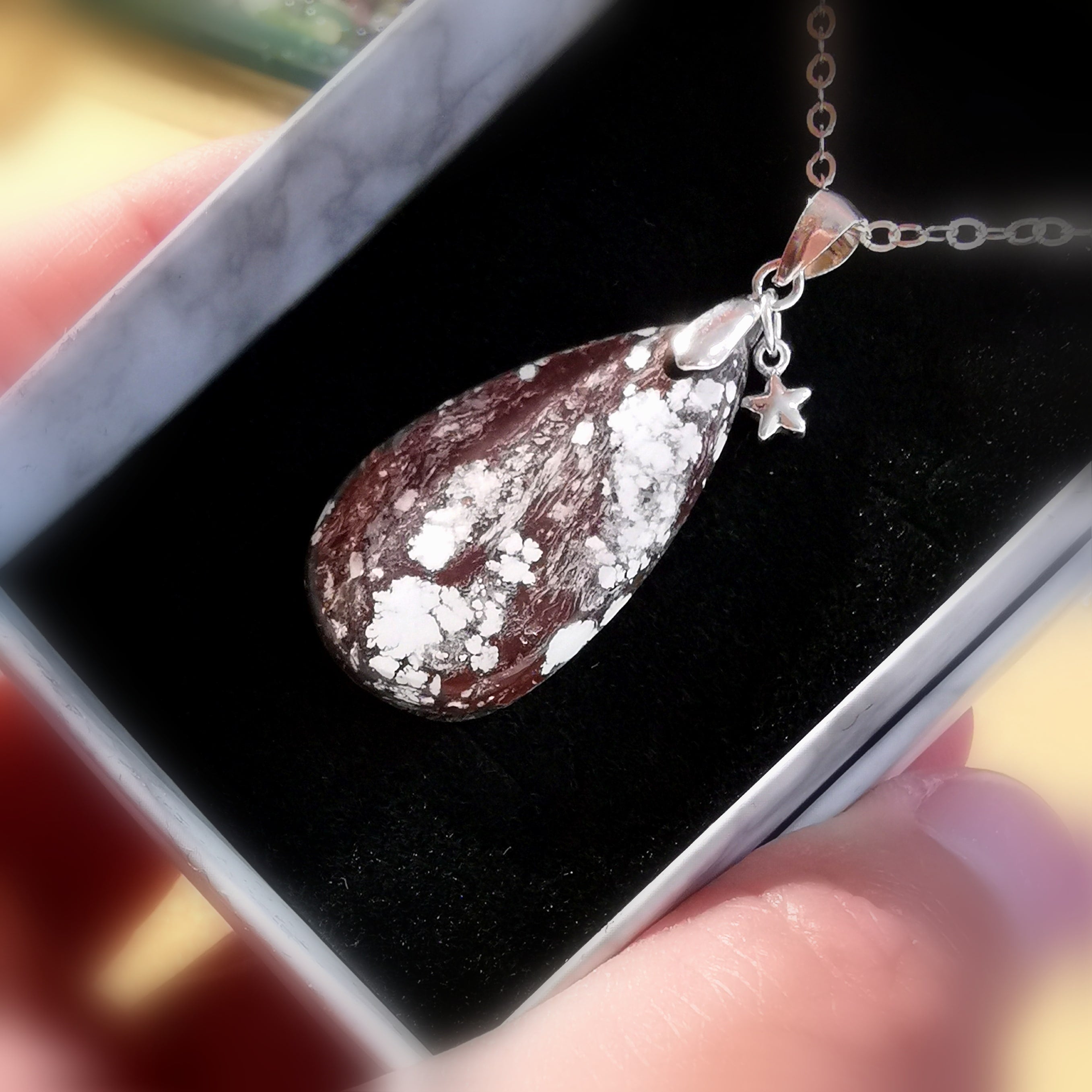 Magnesit Edelstein Tropfen Karma Heilstein Kette, Krafttier Seestern Sterlingsilber Charm, Aura Reinigung, glückliche Wendung