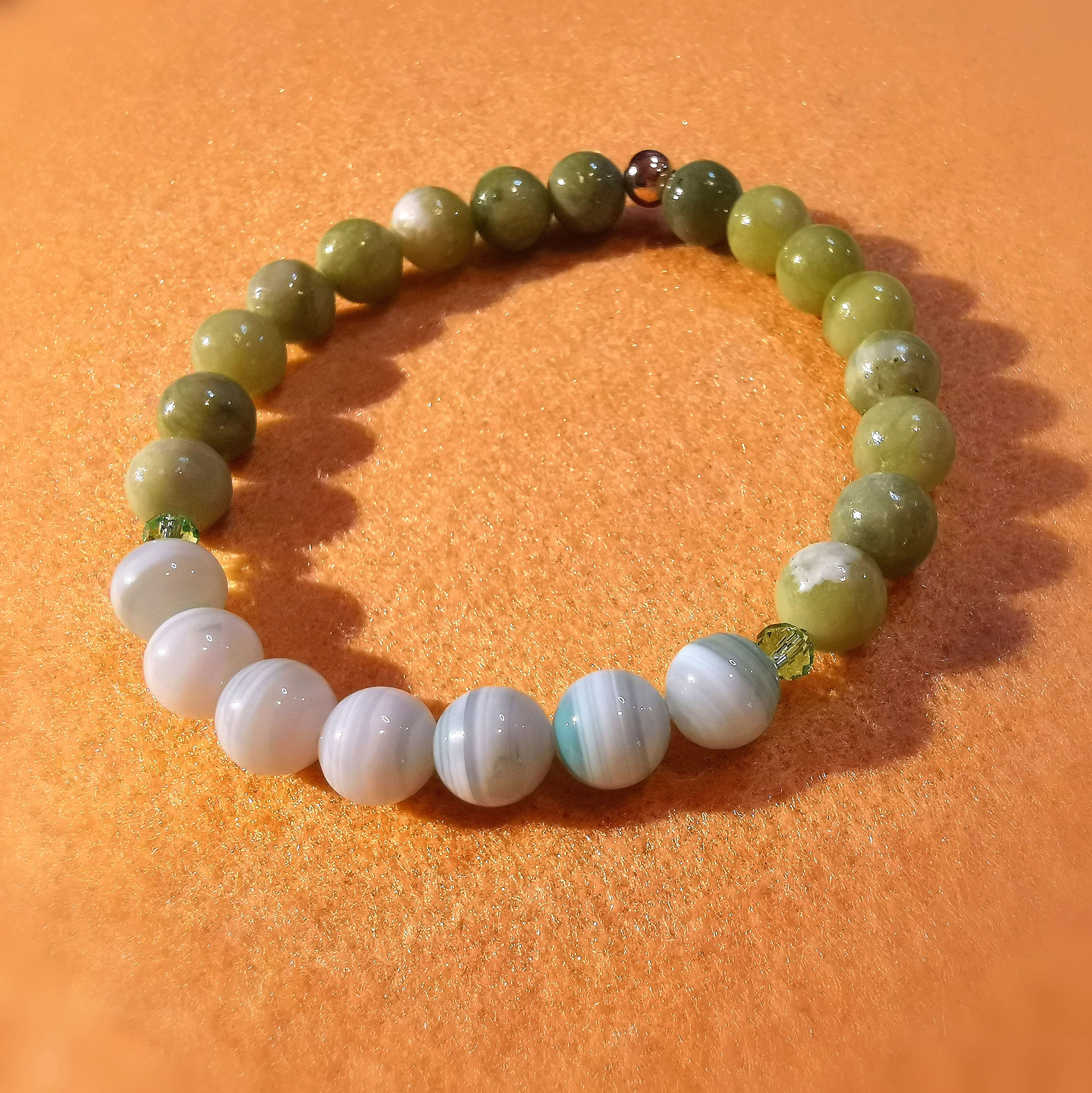 Jade Friedensachat Kristall Edelstein Karma Armband, Chakra Heilsteine, geweiht - Gelassenheit und Innerer Frieden