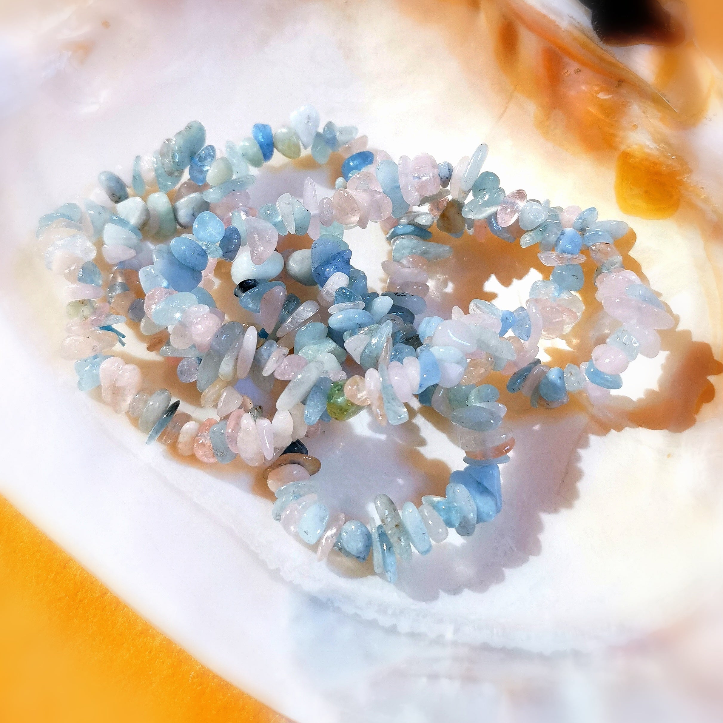 Morganit Aquamarin Beryll Edelstein Heilstein Karma Freiform Armband, geweiht - innere Stärke