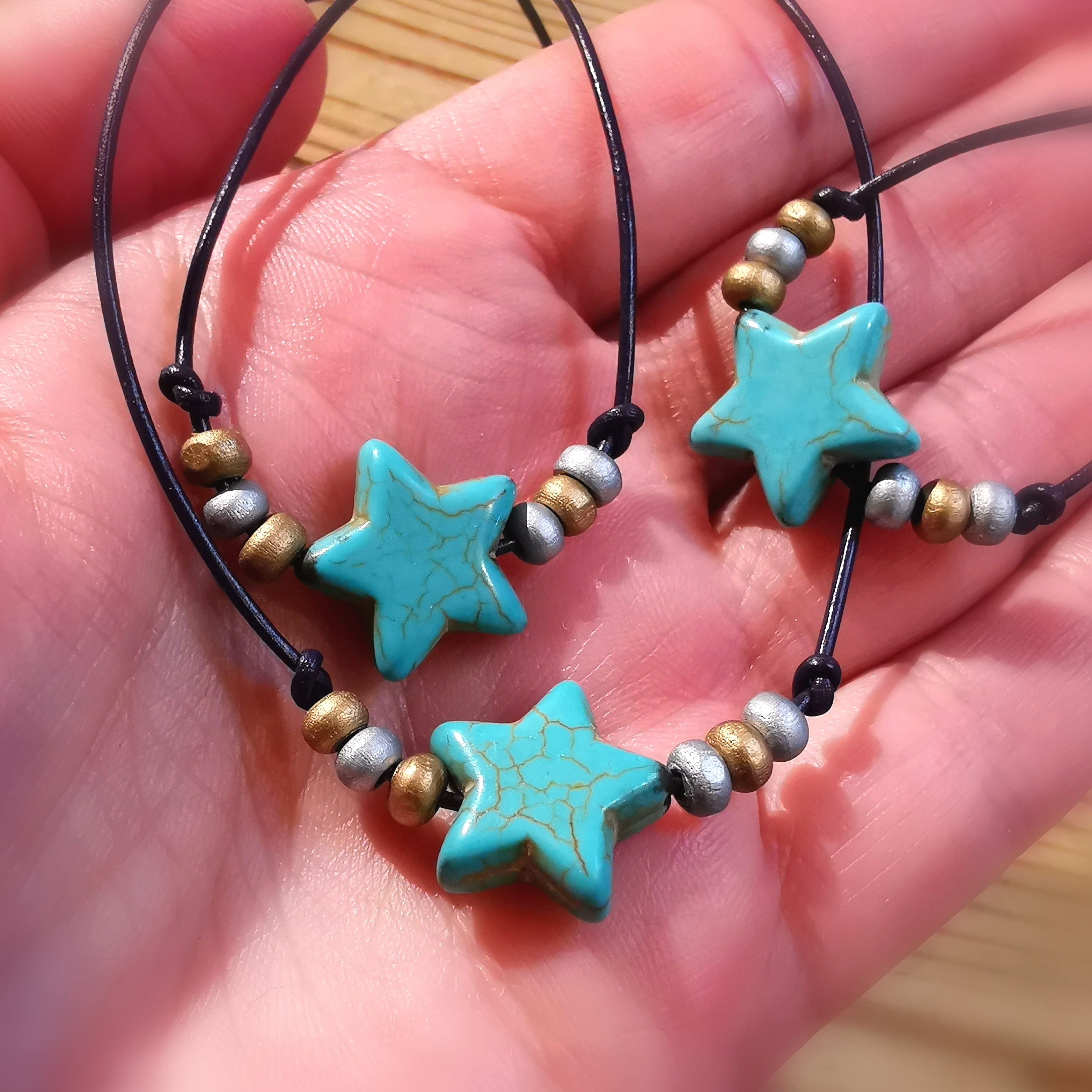 Seestern Glücksstern Howlith Türkis Edelstein Karma Armband Fußkettchen, geweiht - Wunder