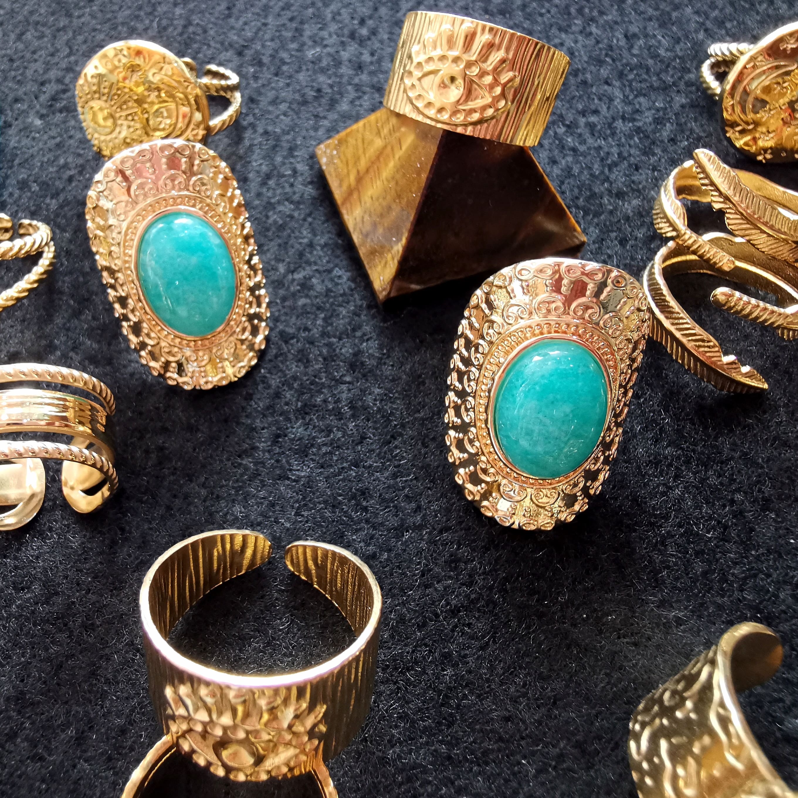 Amazonit Edelstein Heilstein Ring, Boho Gold Karma Schmuck geweiht, Erleichterung