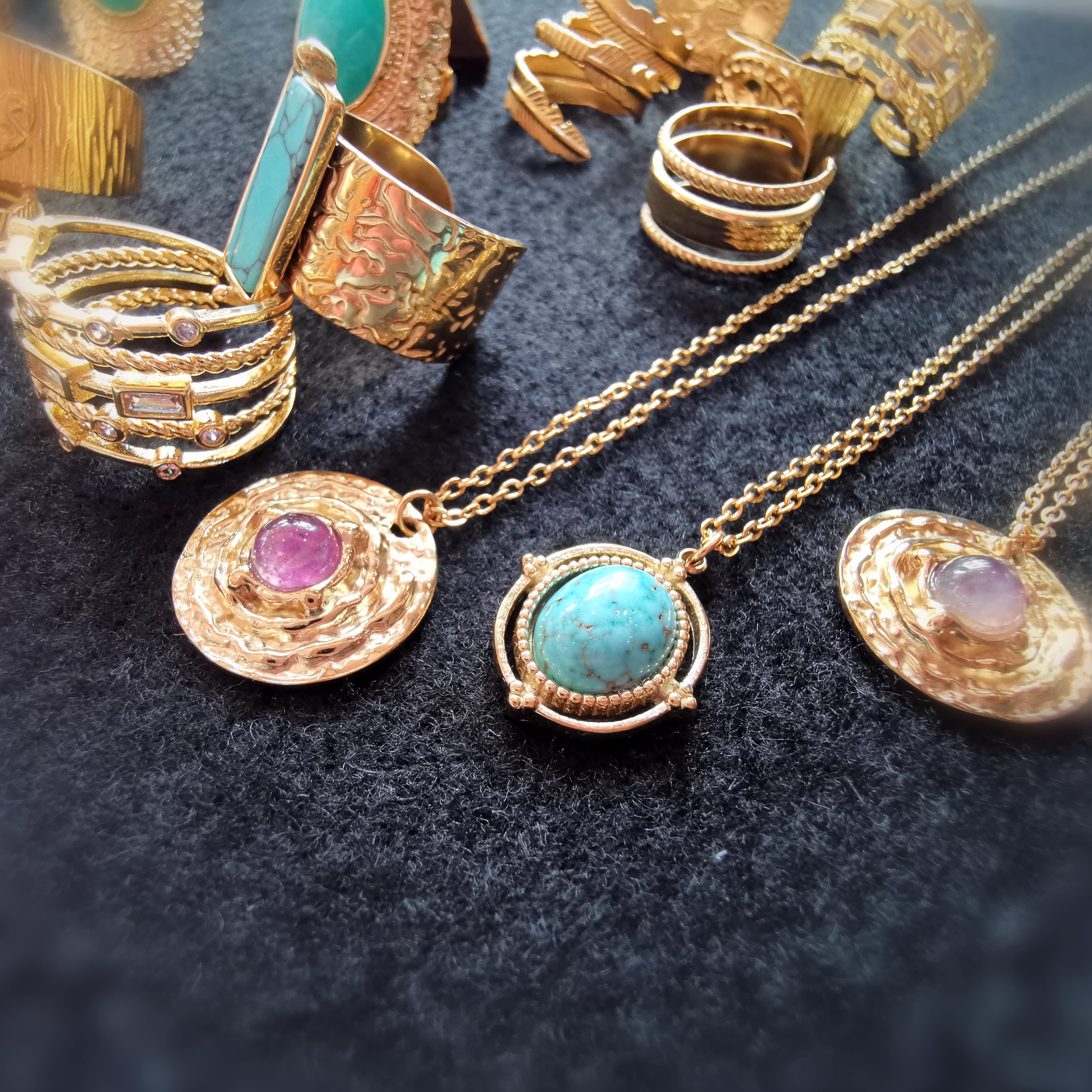 Amethyst Lebenskreis Edelstein Heilstein Kette, Boho Gold Karma Schmuck geweiht, Harmonie
