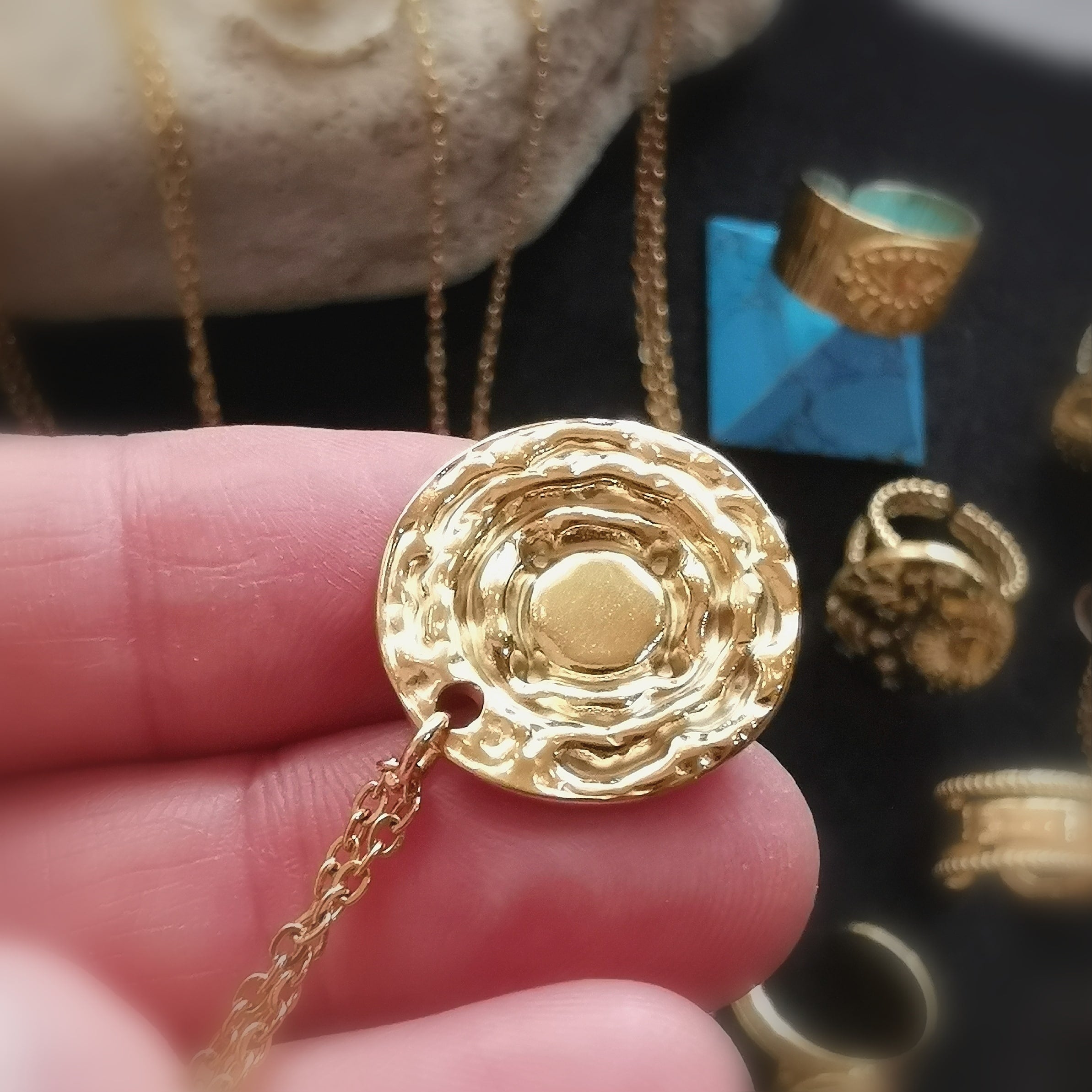 Howlith Türkis Lebenskreis Edelstein Heilstein, Boho Gold Karma Schmuck geweiht, neue Kraft