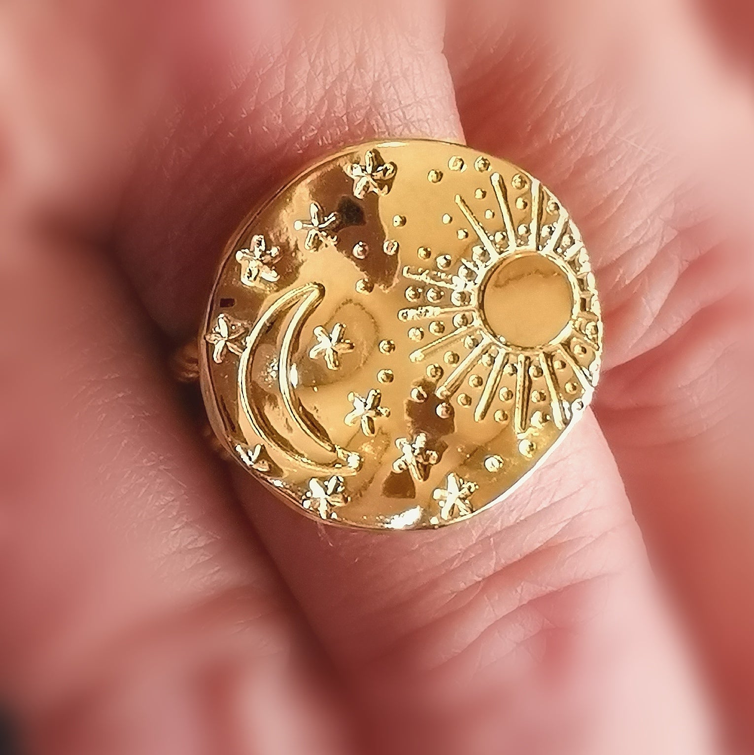 Planeten Ring Sonne Mond und Sterne, Boho Gold Karma Schmuck geweiht