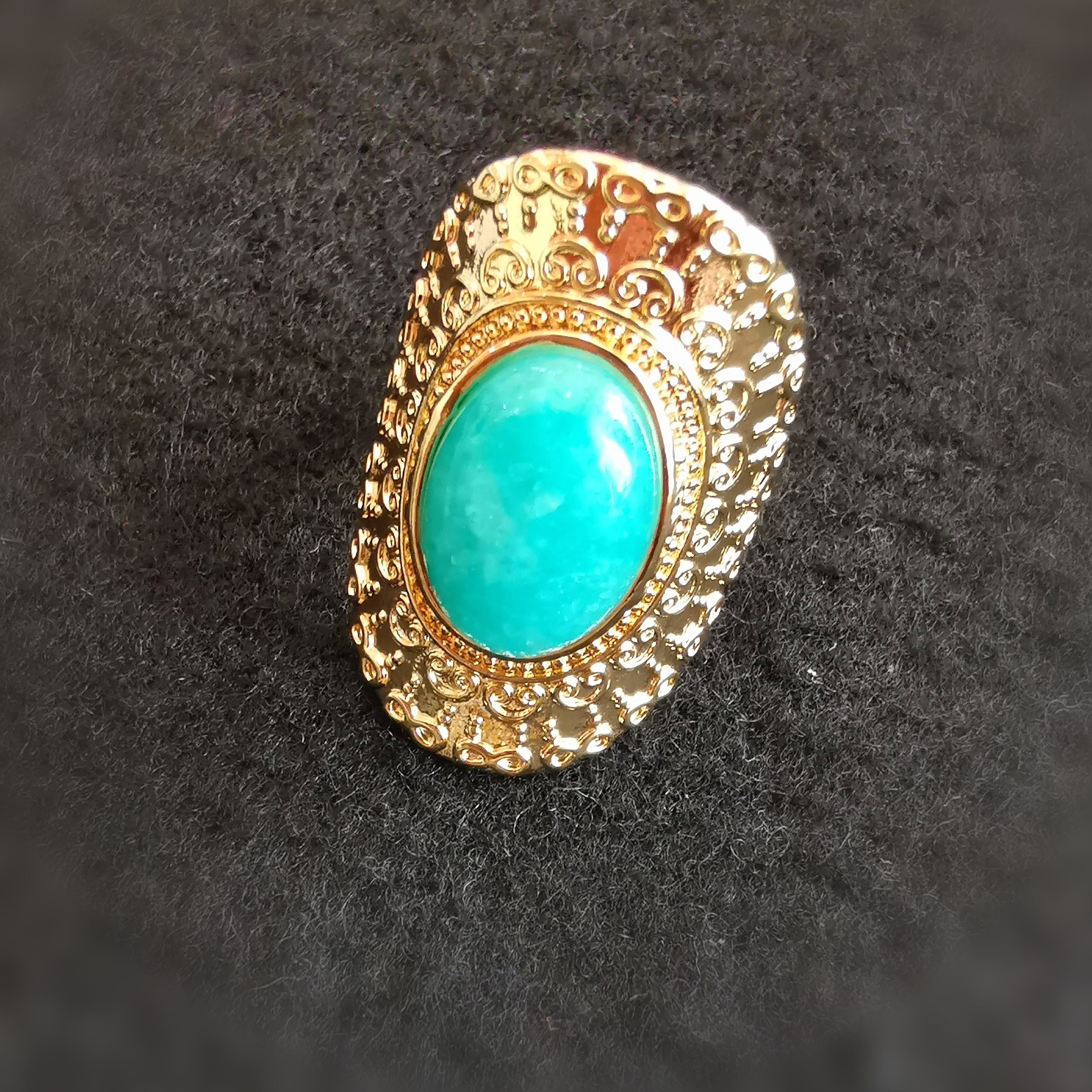 Amazonit Edelstein Heilstein Ring, Boho Gold Karma Schmuck geweiht, Erleichterung
