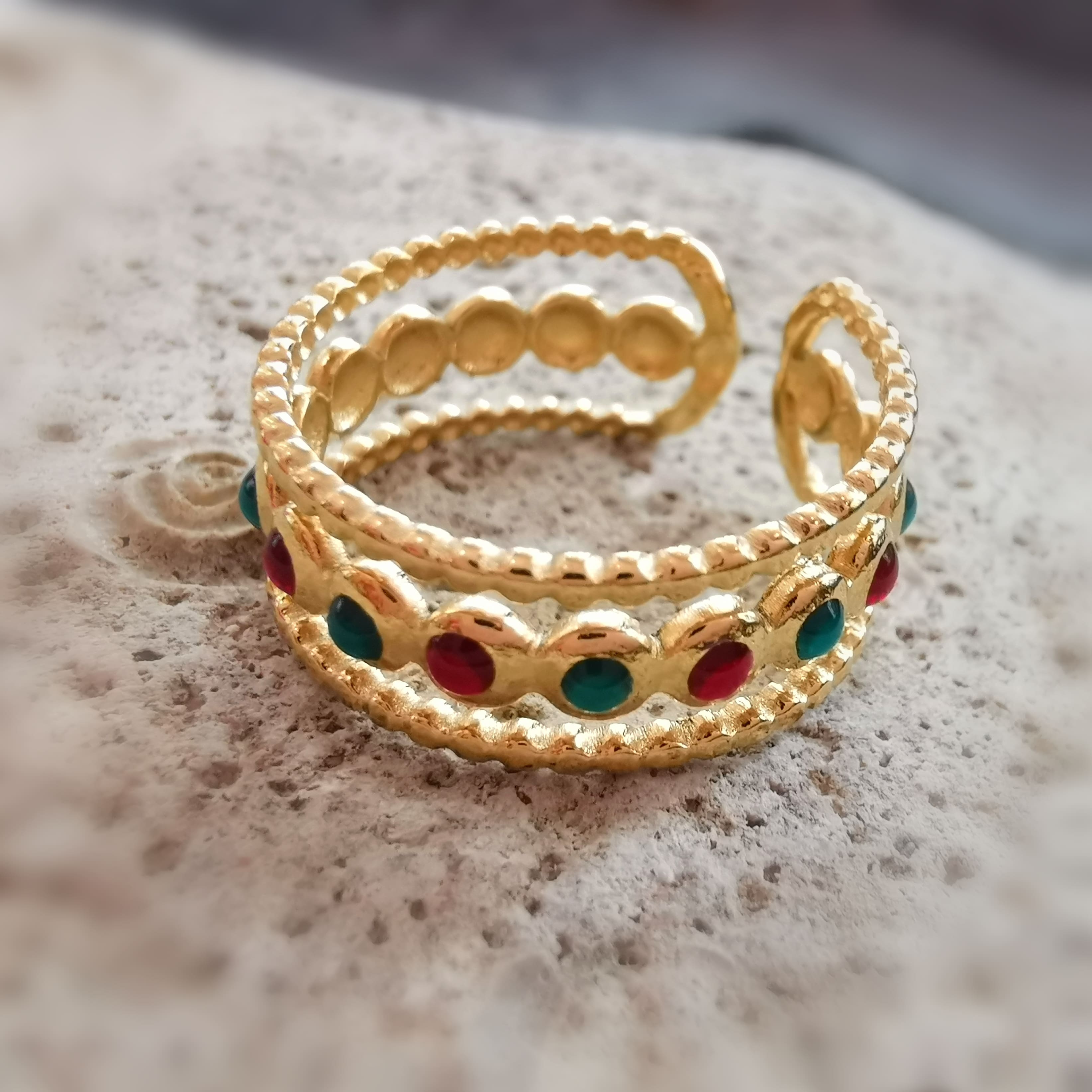 Zirkon Edelstein Ring, Boho Gold Karma Schmuck geweiht, Freude