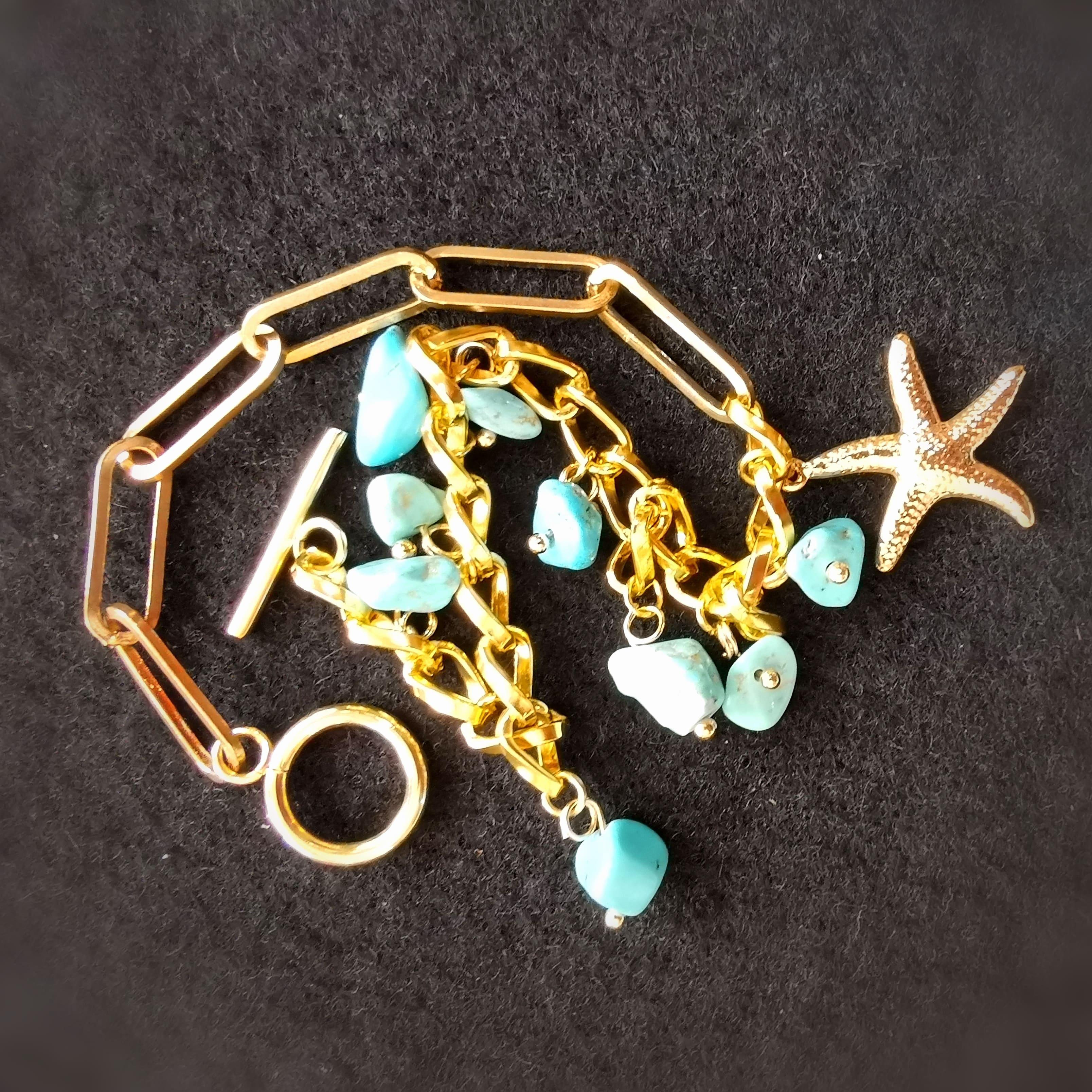 Seestern Howlith Türkis Edelstein Heilstein Armband / Fußkettchen, Boho Gold Karma Schmuck geweiht, Wunder