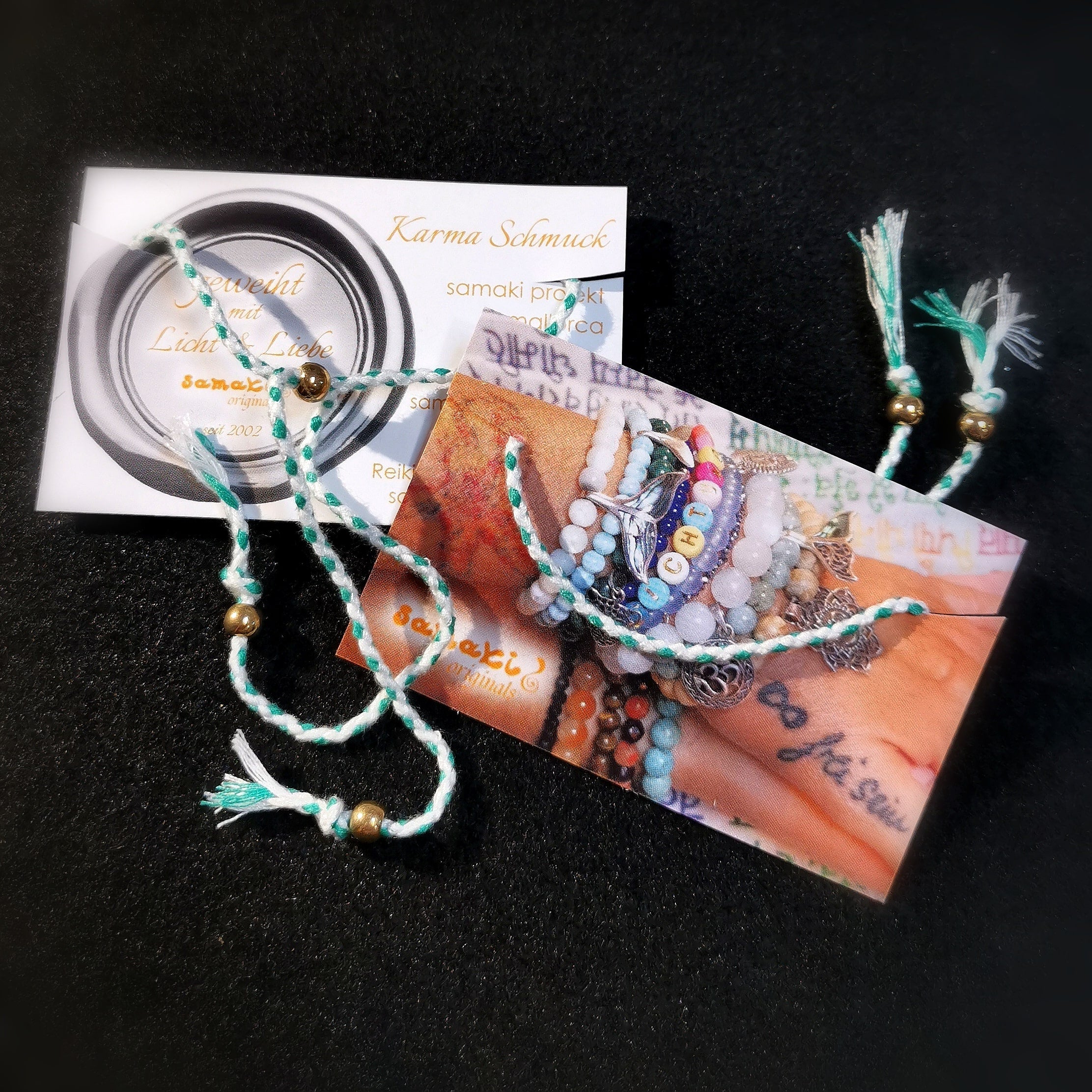 Glücksbändchen Türkis-Weiß, happy bead, "wünsch dir 'was" Armband / Fusskettchen geweiht, Freude am Leben