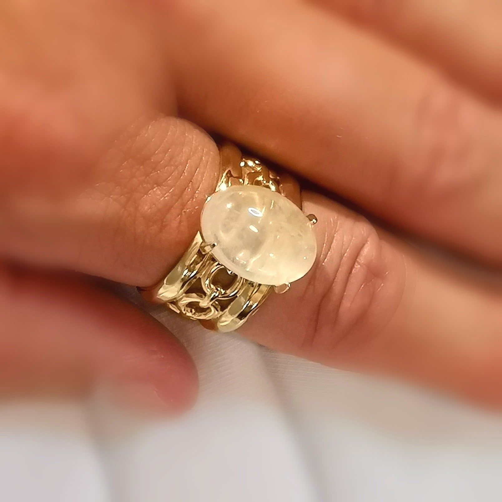 Rosenquarz Edelstein Heilstein Ring, Boho Gold Karma Schmuck geweiht, Freude