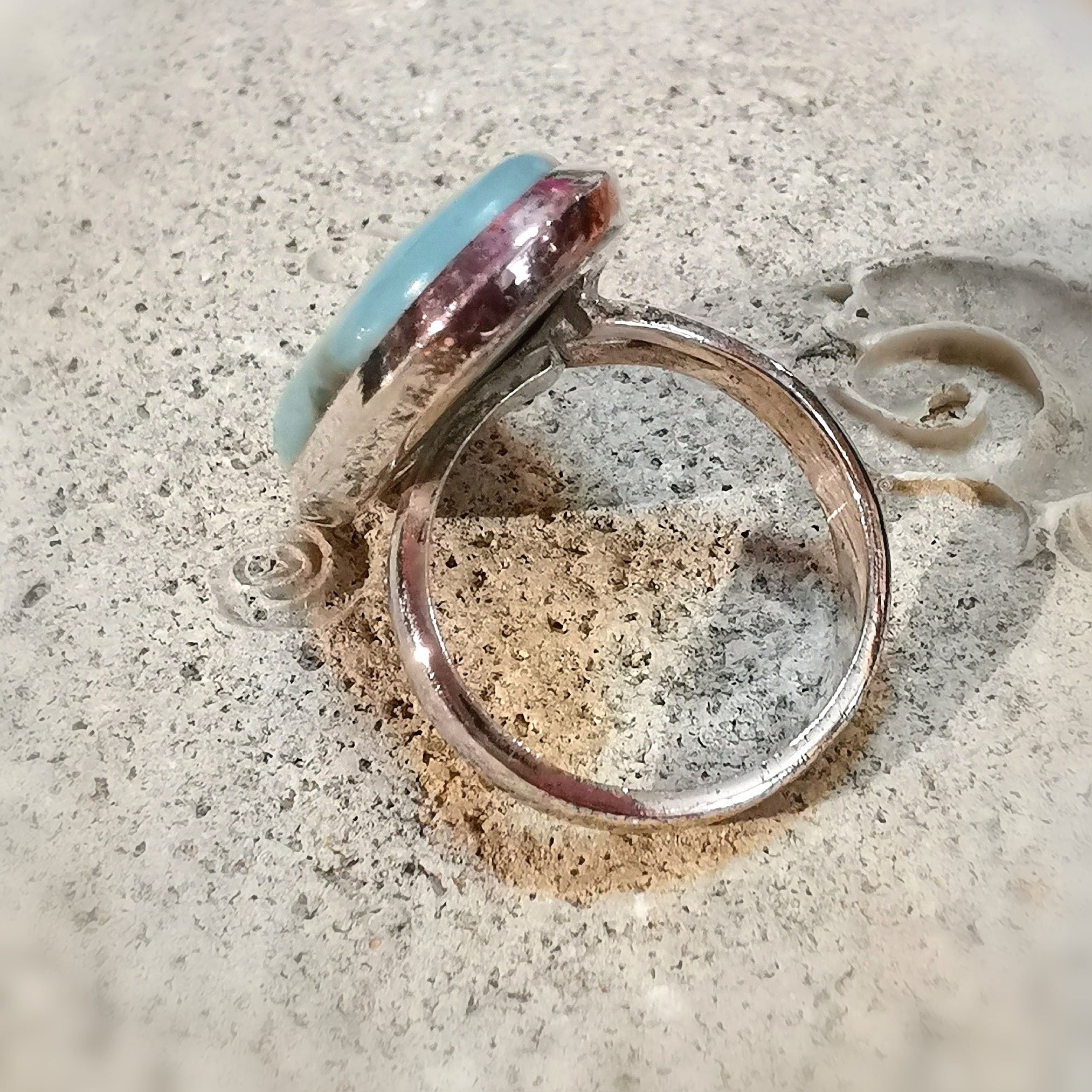 Larimar Edelstein Heilstein Ring Sterlingsilber Größe 56 - 59 verstellbar, geweiht - Vertrauen