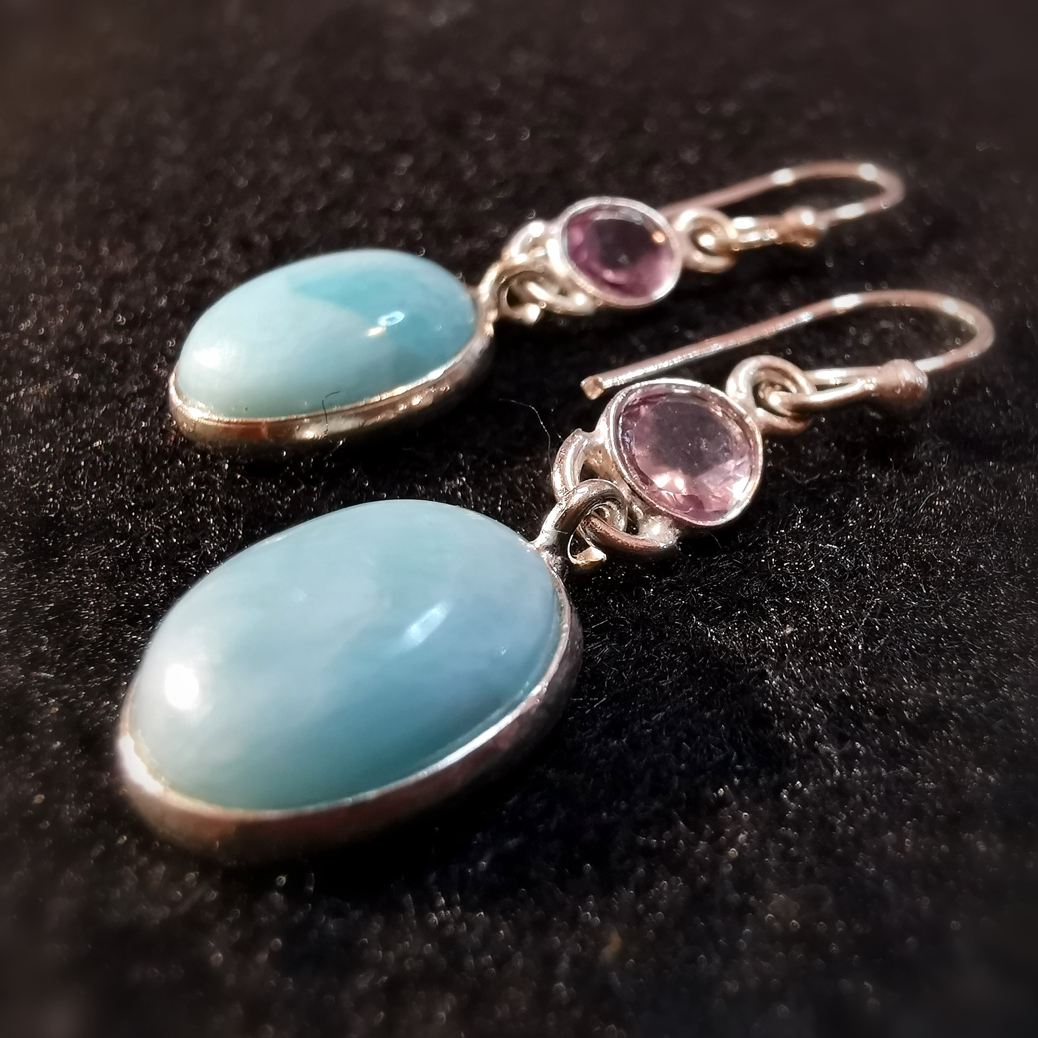 Larimar Amethyst Edelstein Heilstein Design Ohrringe Sterlingsilber, geweiht - Vertrauen, Freiheit