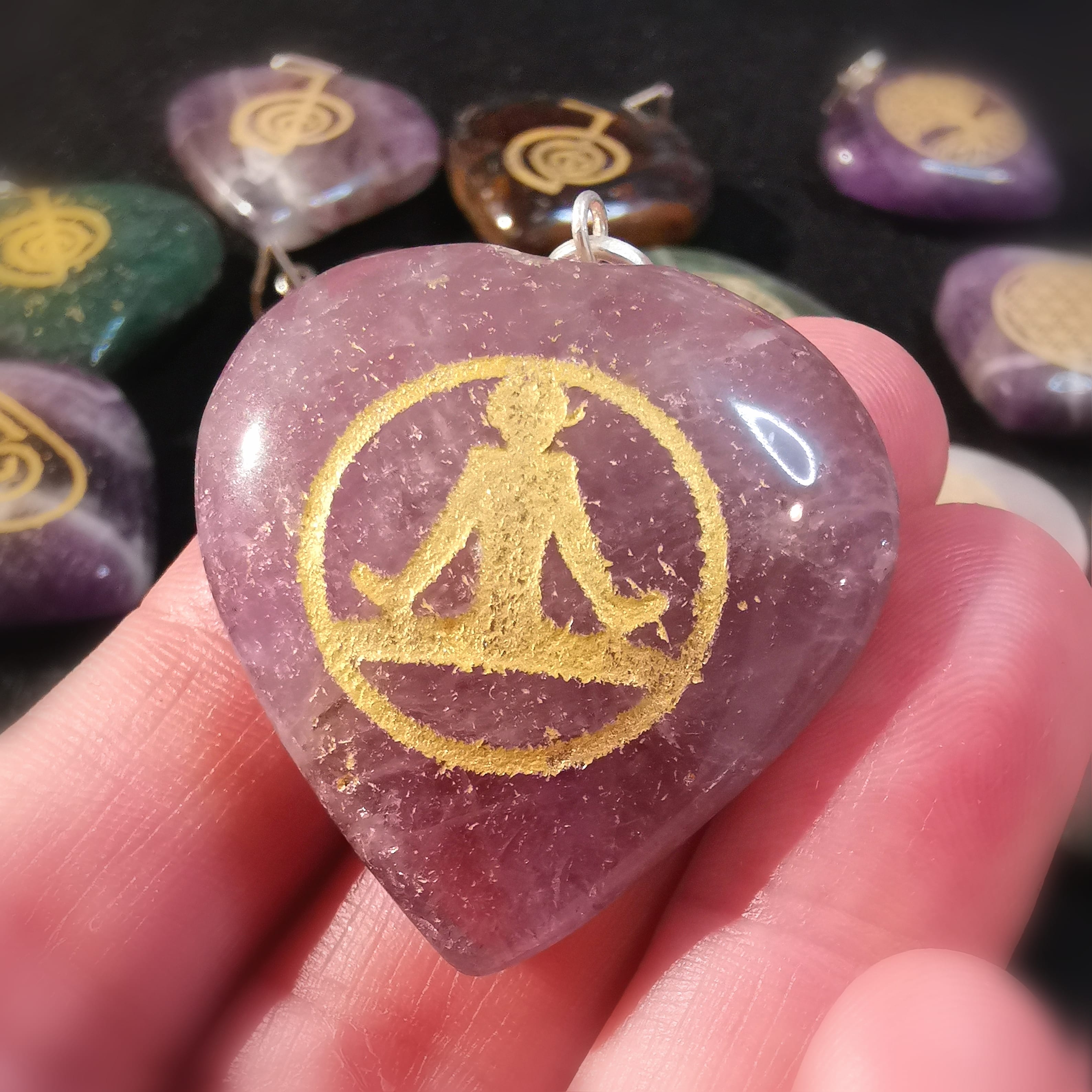 Amethyst Buddha Edelstein Herz Karma Anhänger, Yoga Reiki Meditation, geweiht - innerer Frieden