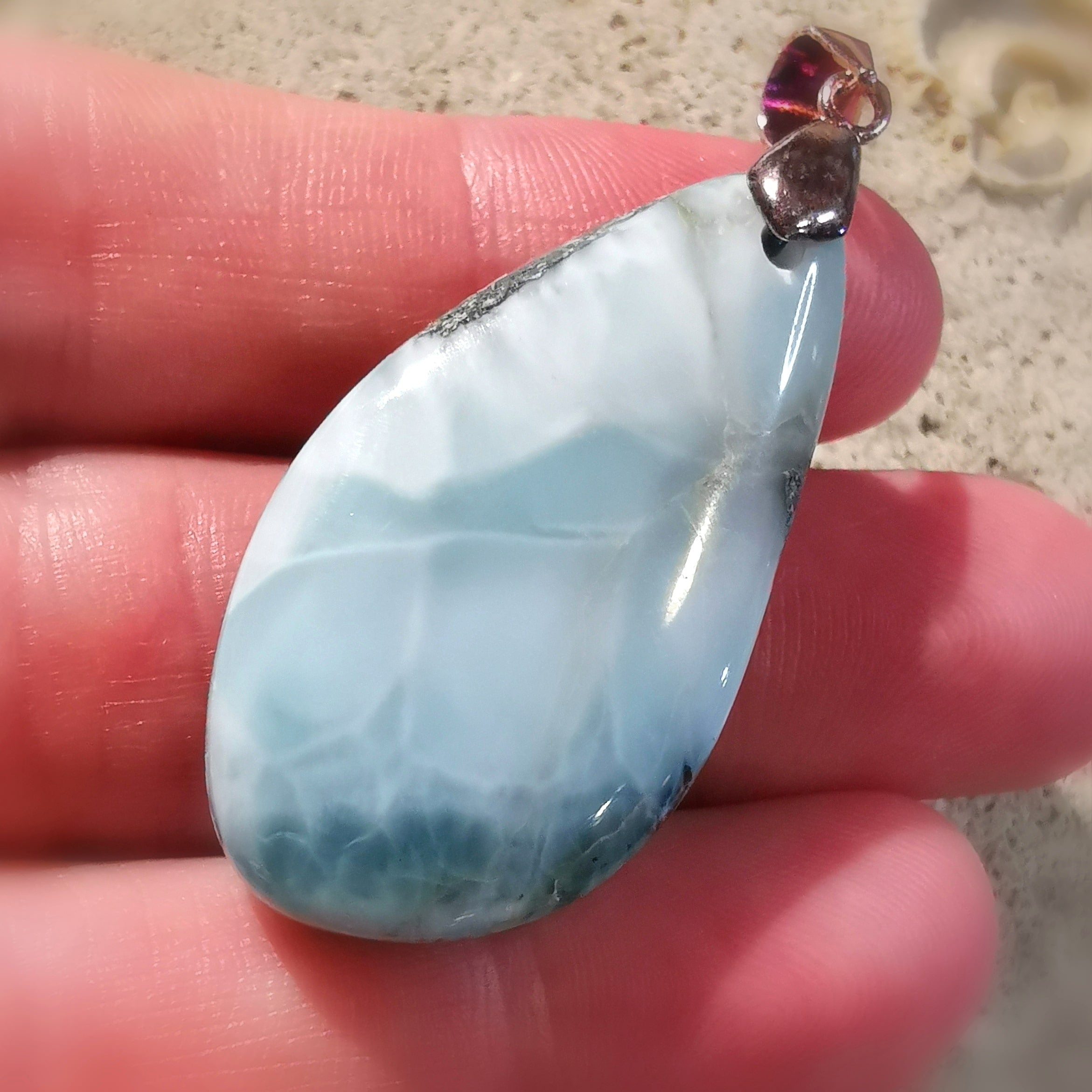 Larimar Tropfen Heilstein Edelstein Karma Anhänger, geweiht - Frei sein