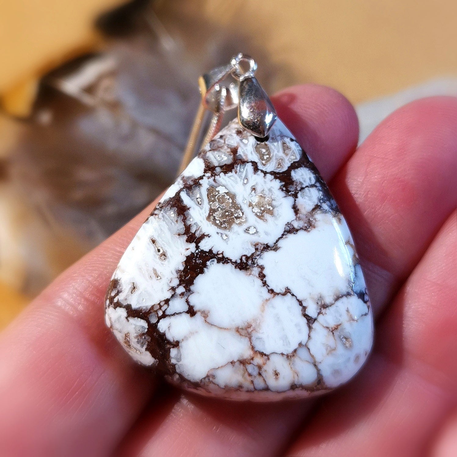 Magnesit Edelstein Heilstein Anhänger Tropfen, Heilstein Karma Kette, geweiht, Erleichterung