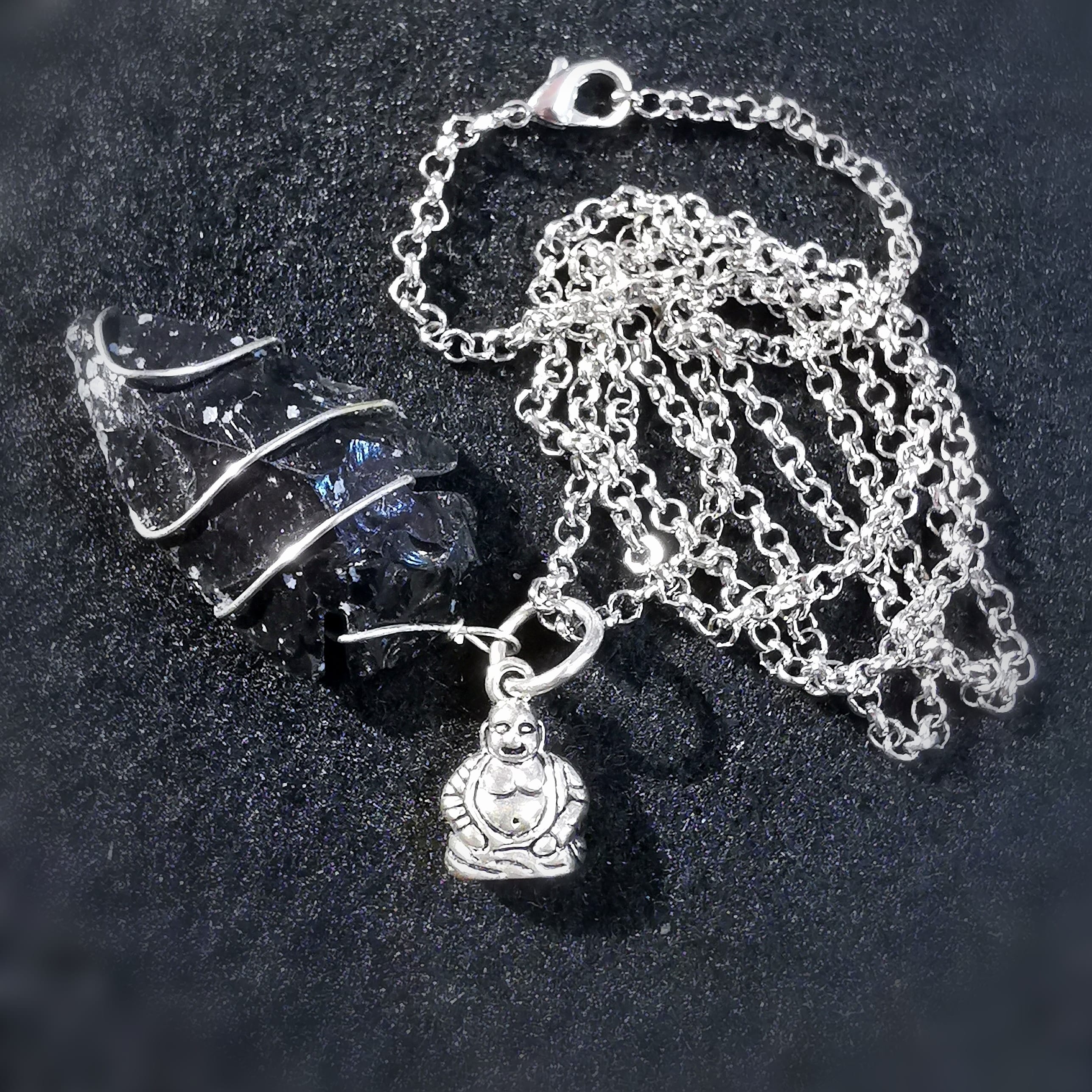 Obsidian Drachenglas Pfeilspitze Speerspitze Edelstein Heilstein Buddha Bu Dai, Karma Edelstein Kette, geweiht - im Schutz