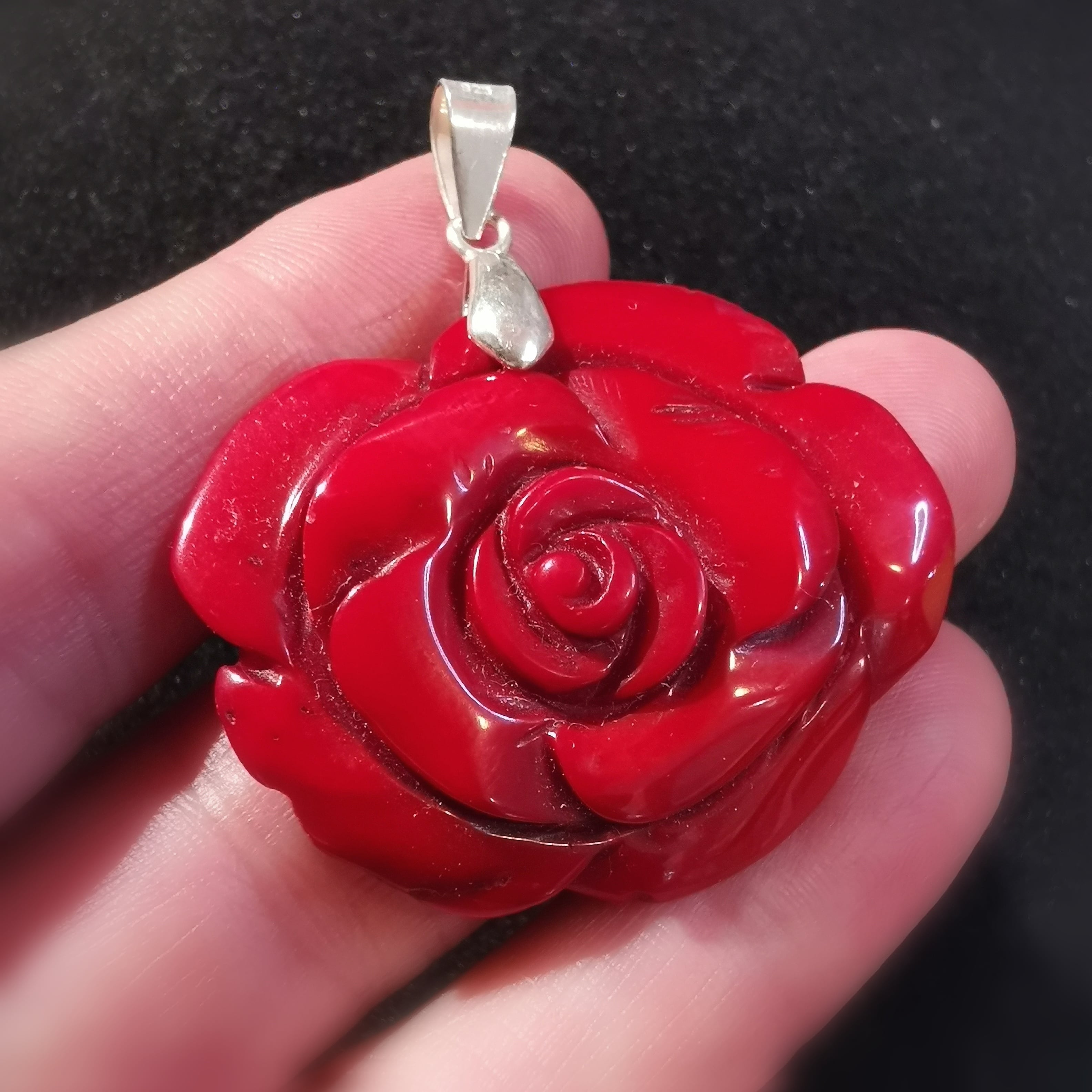 Korallen Rose Sterlingsilber Anhänger, Bambuskoralle Heilstein Karma Schmuck, geweiht - Kraft und Schönheit