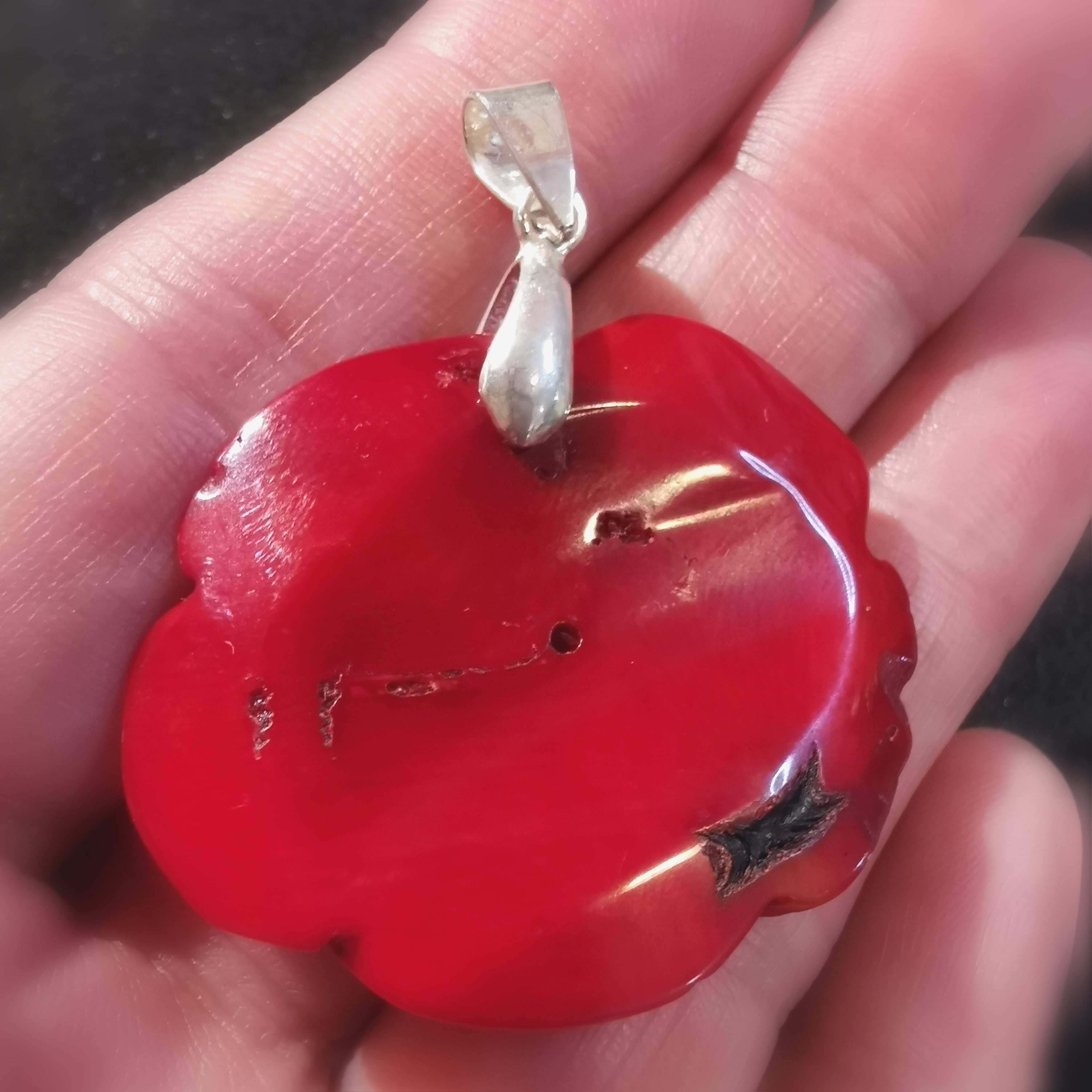 Korallen Rose Sterlingsilber Anhänger, Bambuskoralle Heilstein Karma Schmuck, geweiht - Kraft und Schönheit