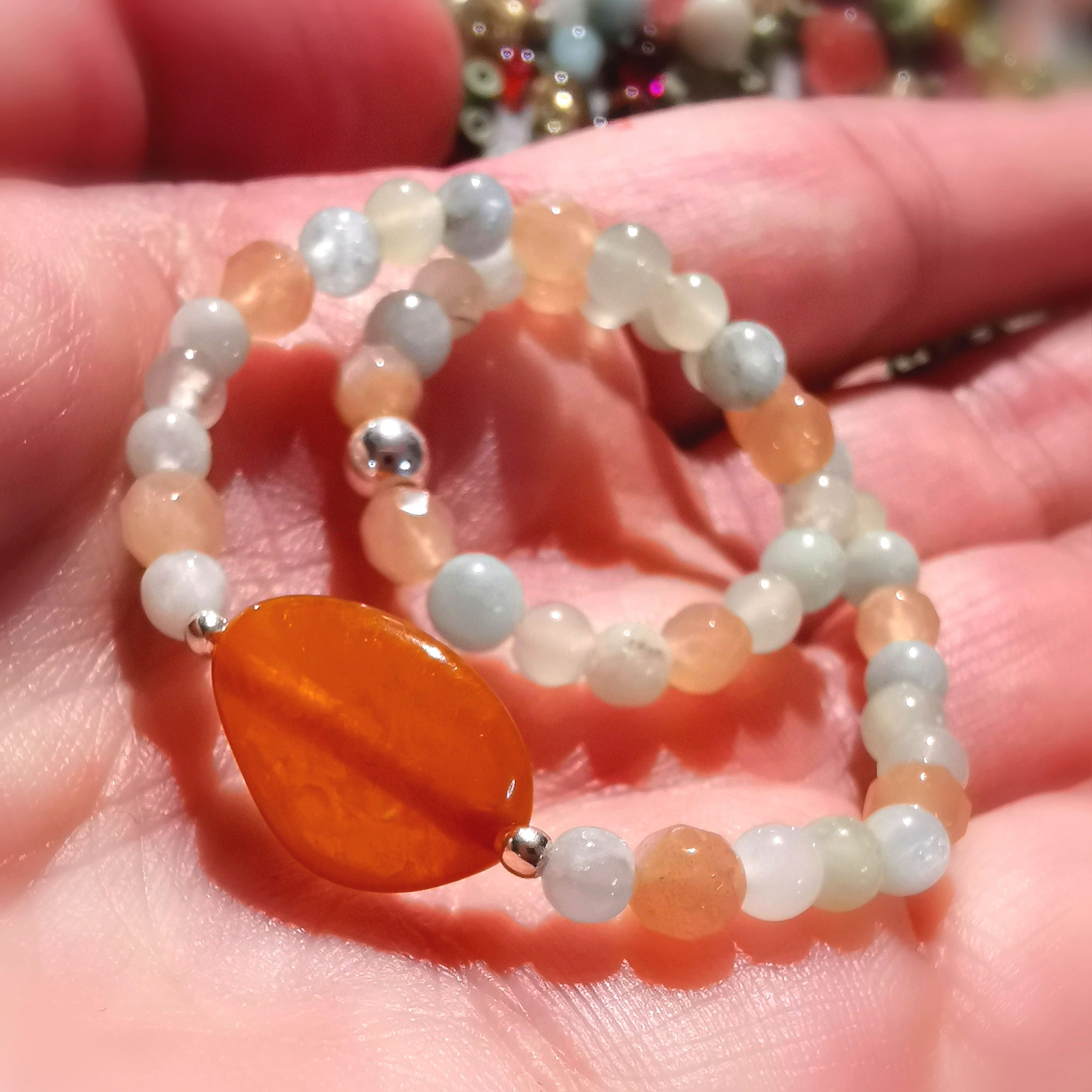 Jade Sonnenstein Aquamarin Bernstein Heilstein Karma Armband, geweiht - Sonnenlicht und Leichtigkeit