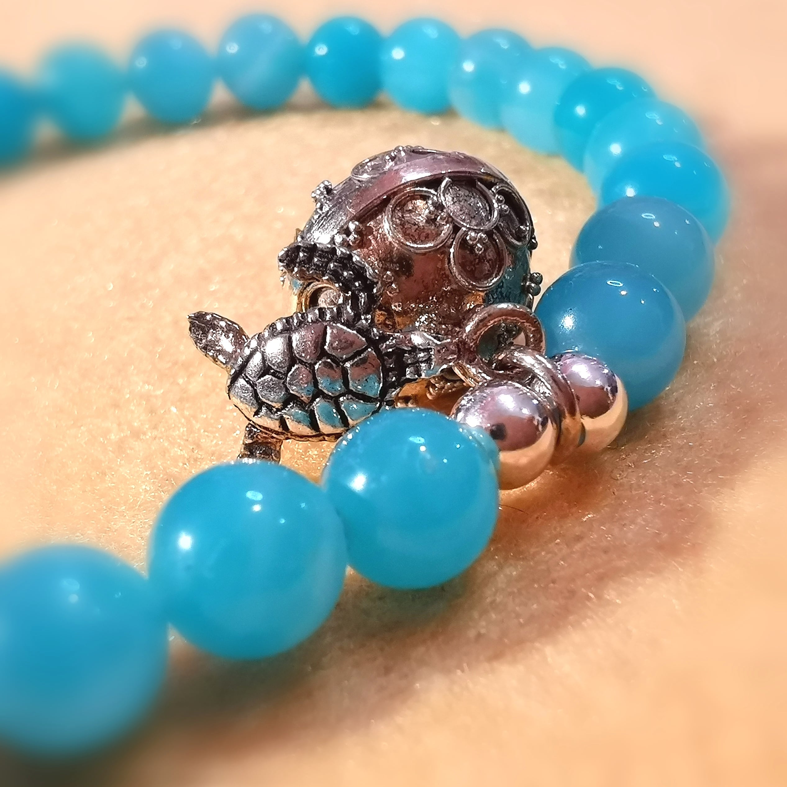 Engelsrufer Klangkugel Amazonit Edelstein Armband, Schildkröte Krafttier Karma Talisman, geweiht - Geduld und Freude