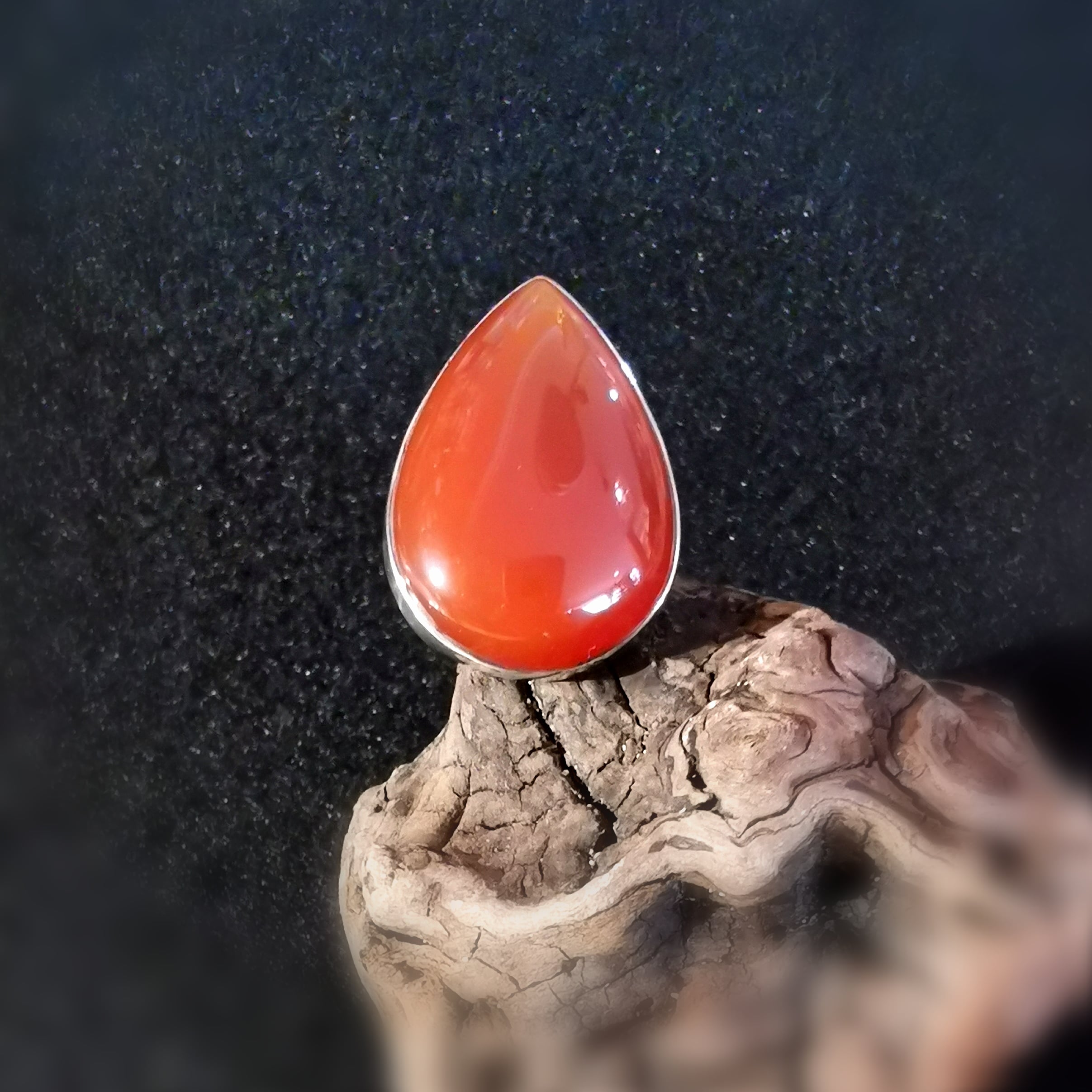 Karneol Edelstein Heilstein Tropfen Ring Sterlingsilber, Größe verstellbar 54 - 57 - Freude und Kreativität