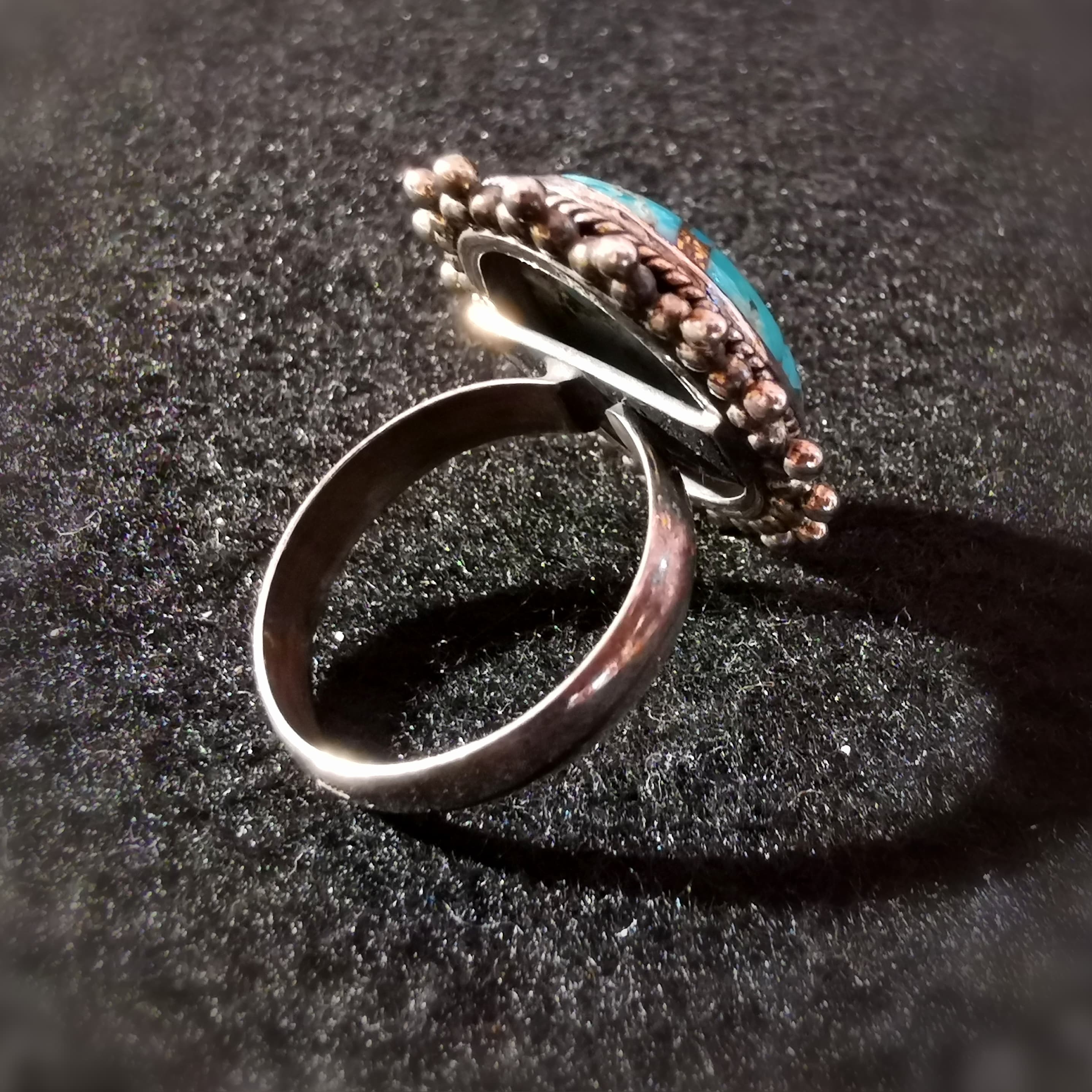 Türkis Pyrit Echtstein Heilstein Chakra Ring, Edelstein Karma Schmuck Bali Stil Sterlingsilber Ring - Größe verstellbar 55 - 58, neue Kraft