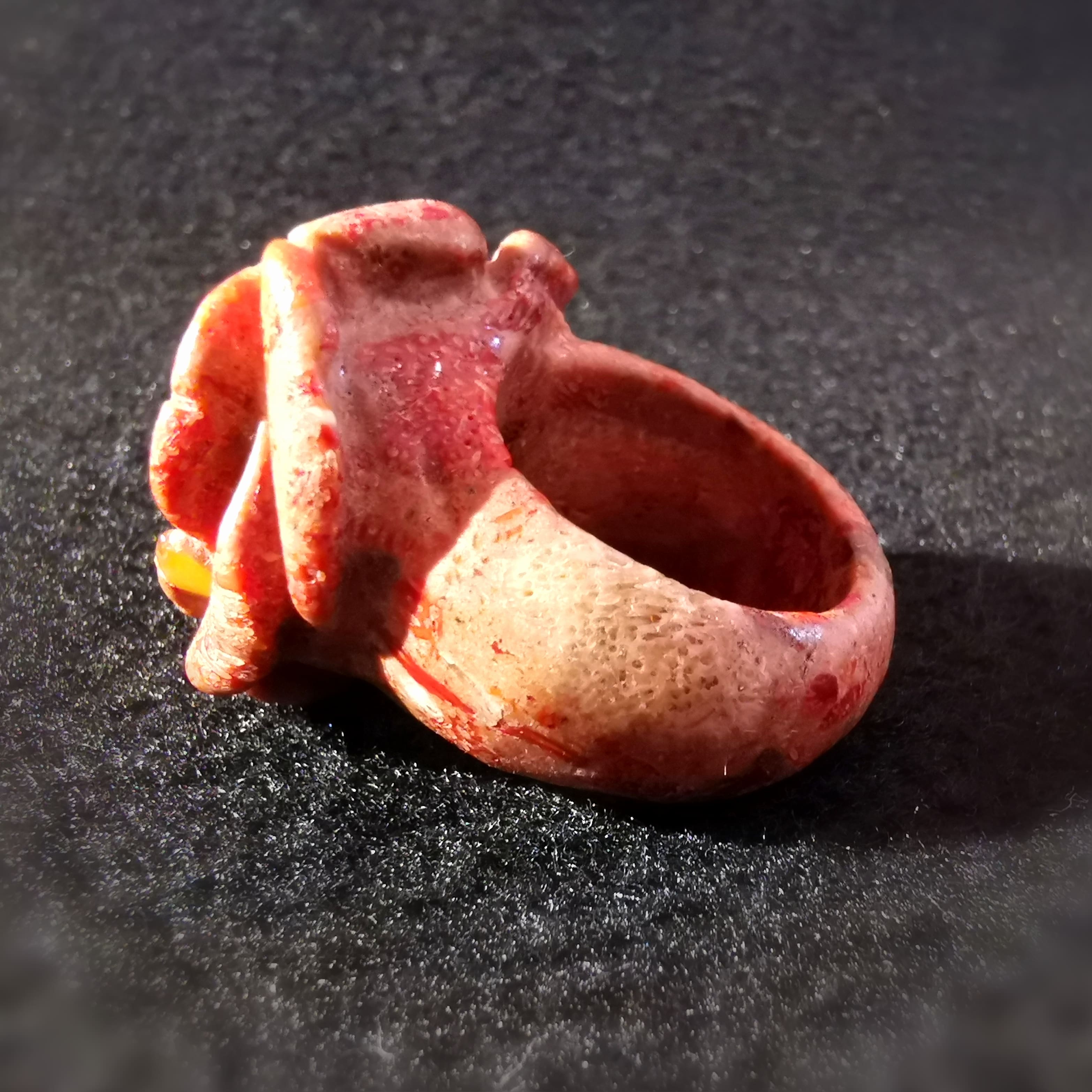 üppiger Koralle Rosen Ring, Edelstein Blüten Karma Wurzelchakra Heilstein Fingerring, Größe 61 - Liebes- wie Lebenslust
