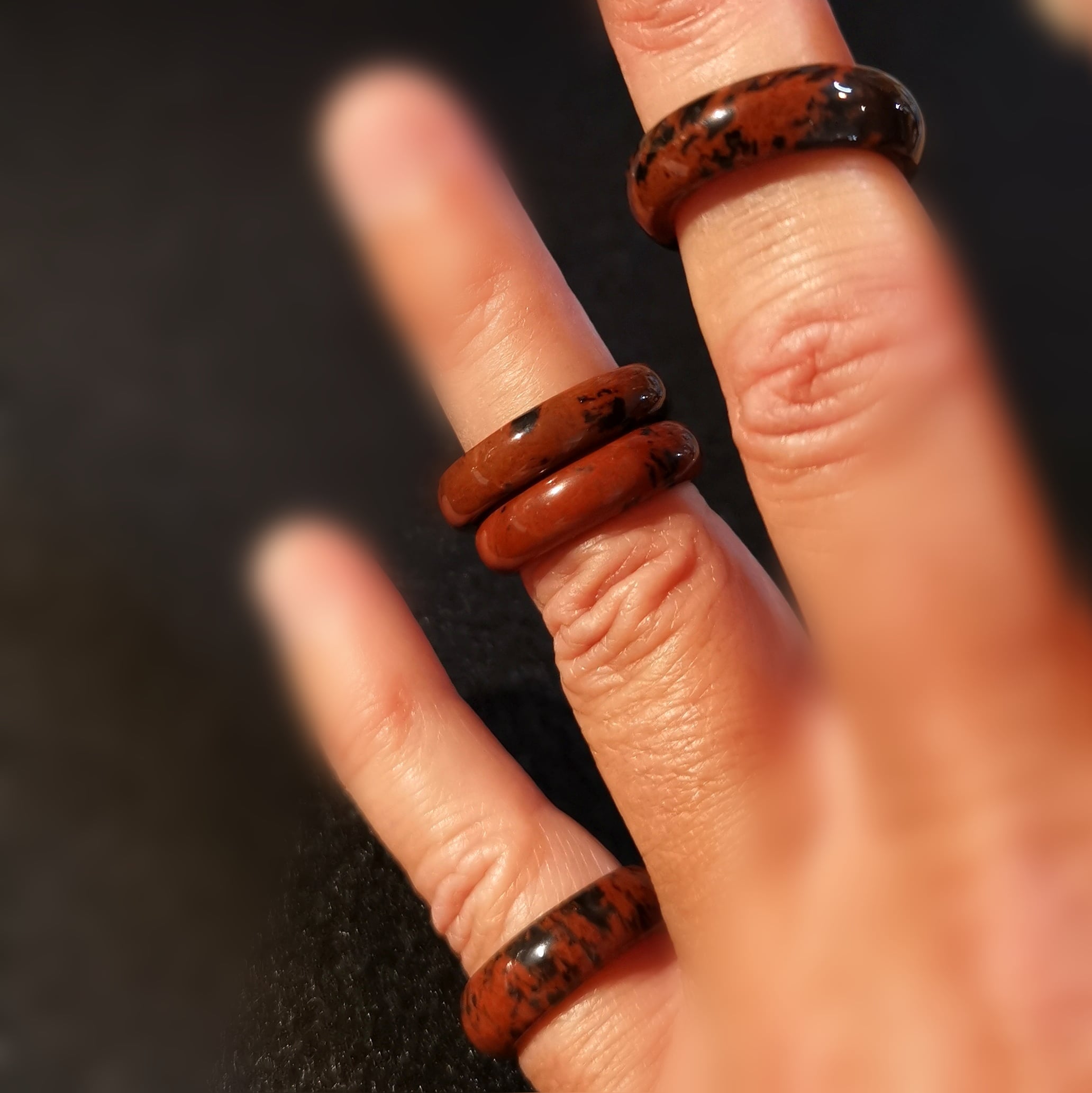 Obsidian Mahagoni Edelstein Heilstein Ring, Karma Fingerring, Lebensenergie und Lebenswille