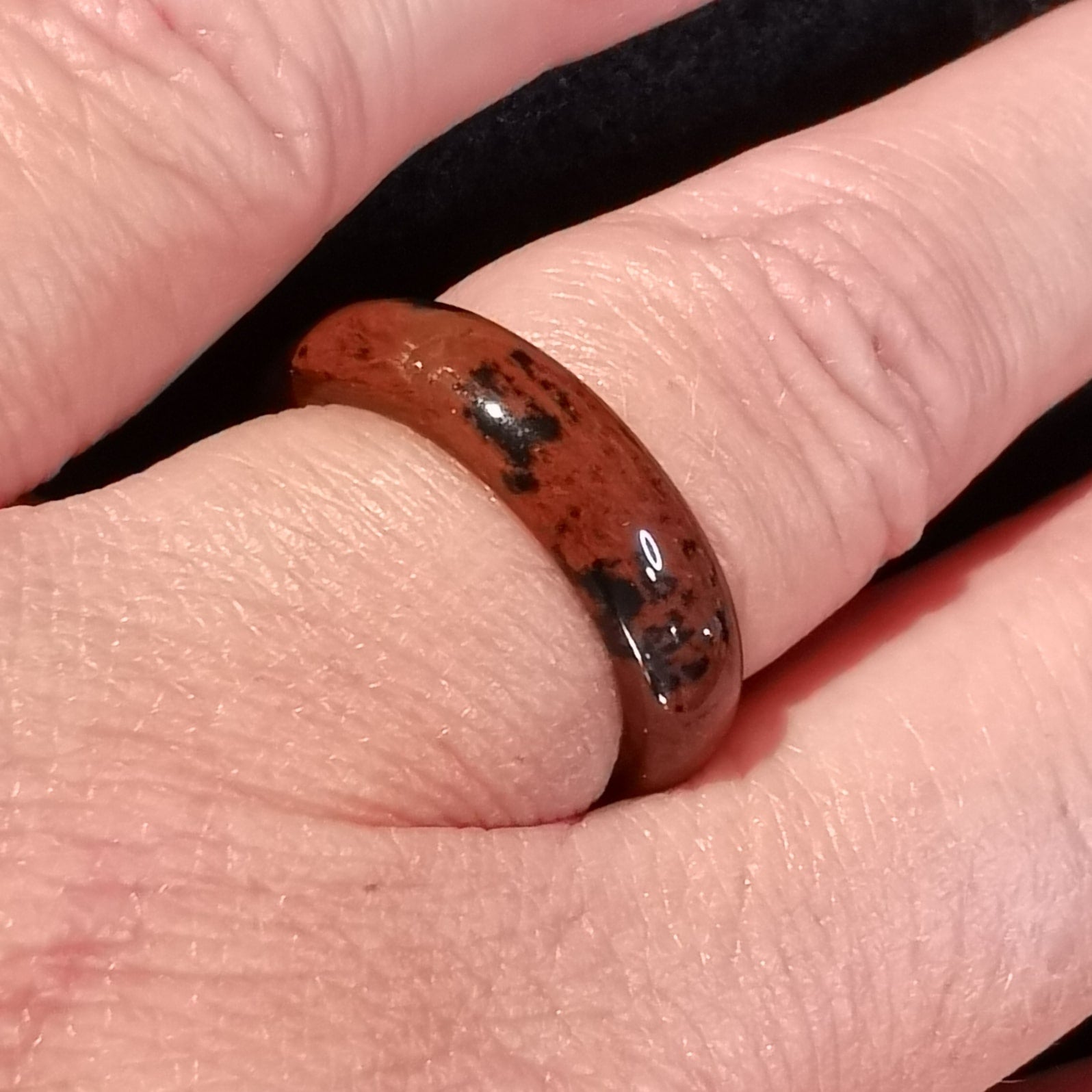 Obsidian Mahagoni Edelstein Heilstein Ring, Karma Fingerring, Lebensenergie und Lebenswille