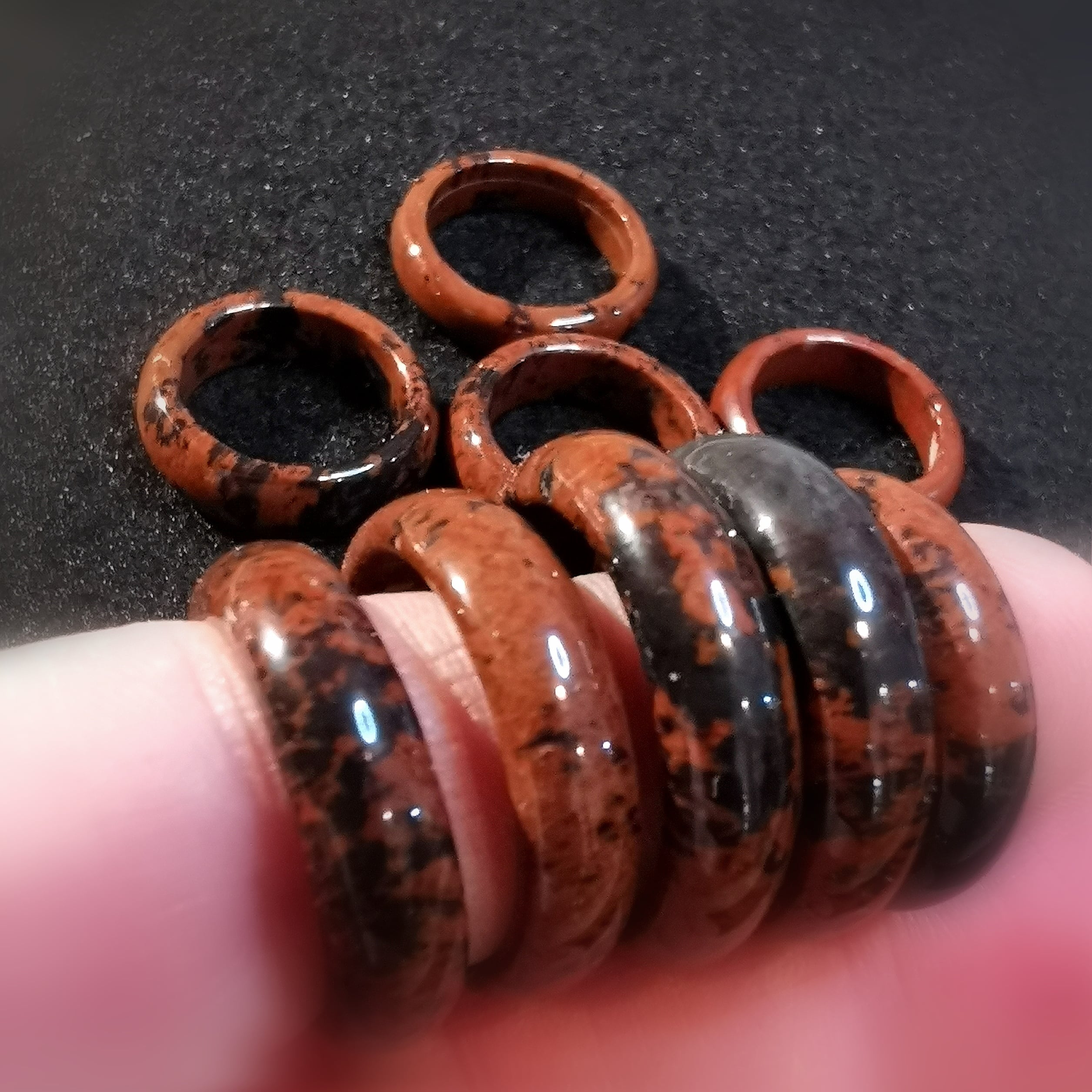 Obsidian Mahagoni Edelstein Heilstein Ring, Karma Fingerring, Lebensenergie und Lebenswille