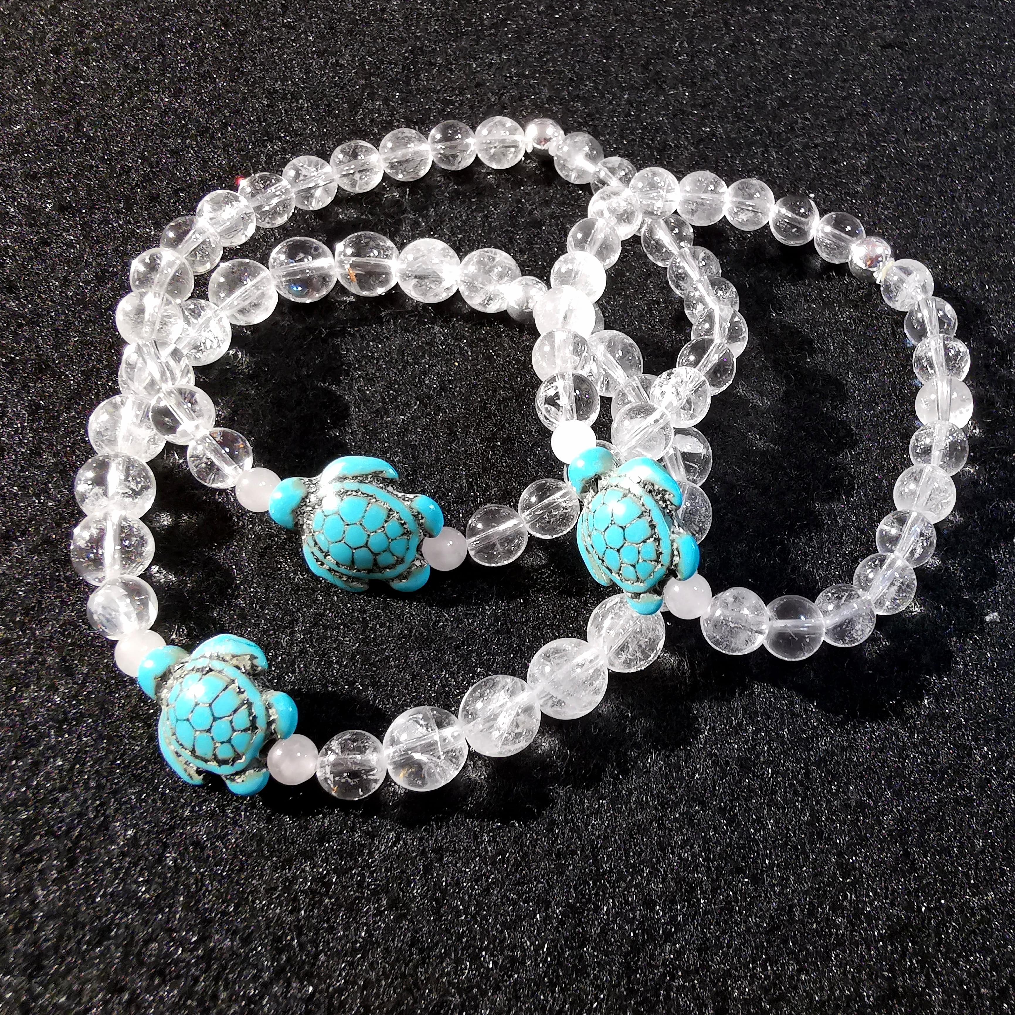 Turtle rock crystal healing stone bracelet karma bracelet 16.9 cm, chakra power animal jewelry consecrated, trust and lightness