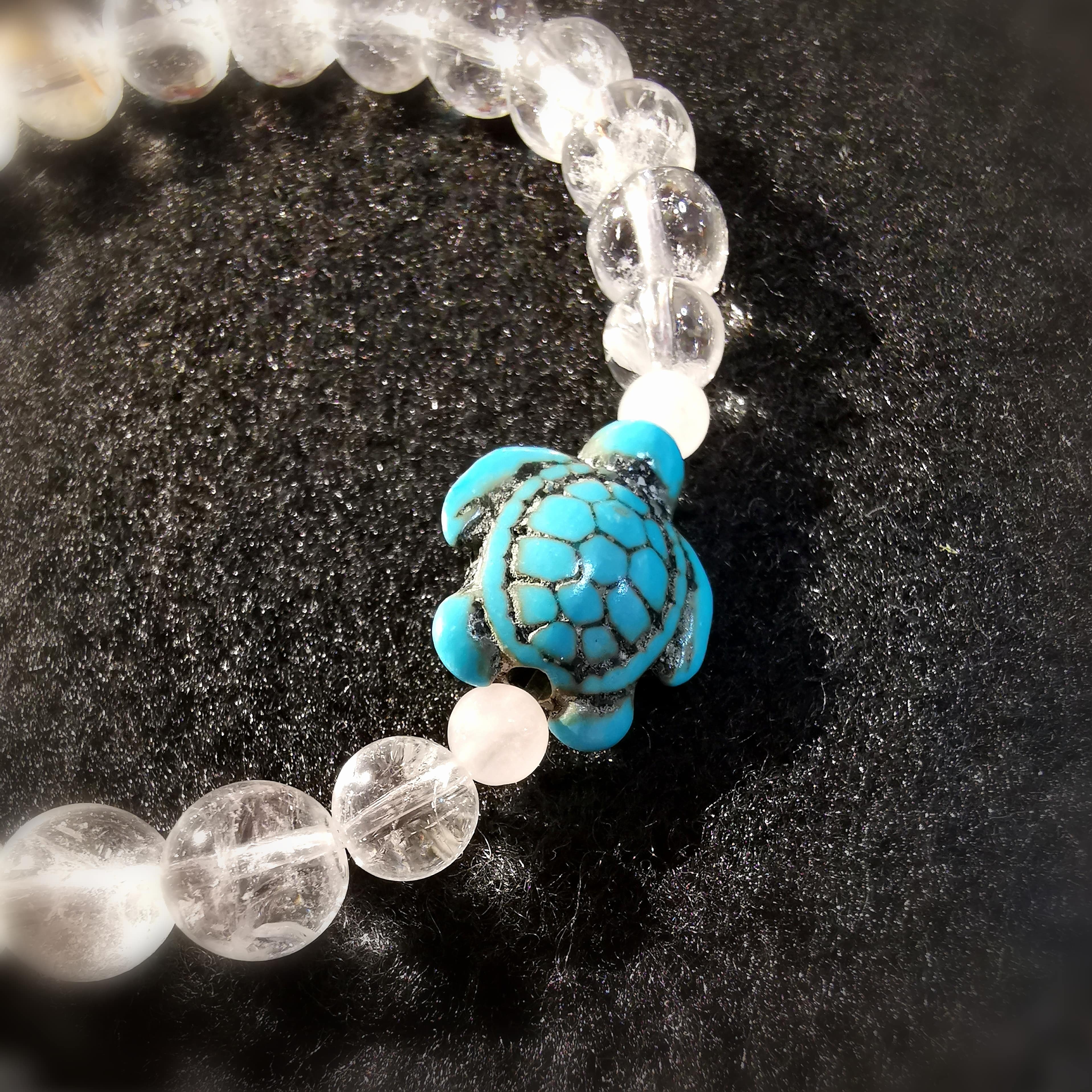 Schildkröte Bergkristall Heilstein Armband Karma Armband 16,9 cm, Chakra Krafttier Schmuck geweiht, Vertrauen und Leichtigkeit