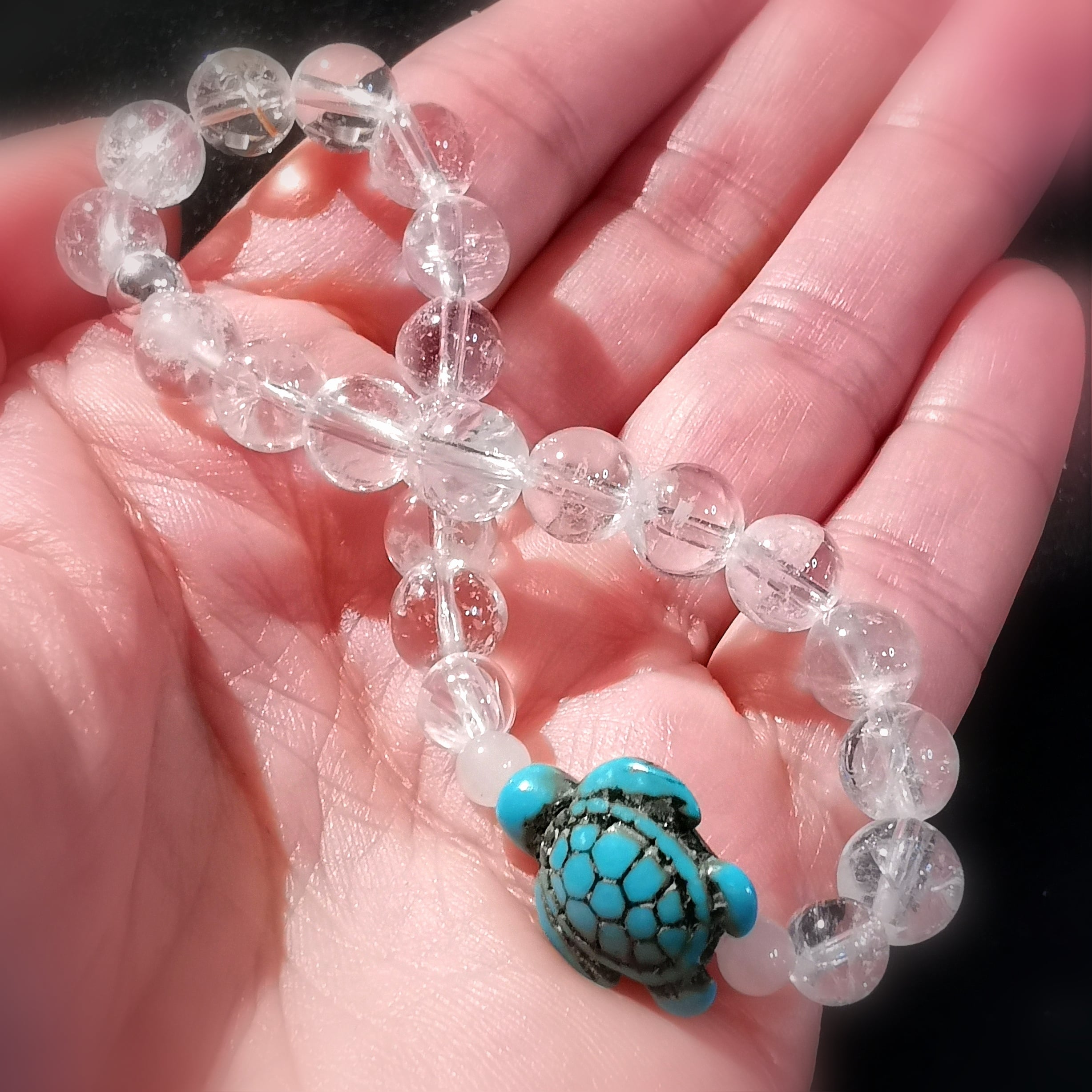Schildkröte Bergkristall Heilstein Armband Karma Armband 16,9 cm, Chakra Krafttier Schmuck geweiht, Vertrauen und Leichtigkeit