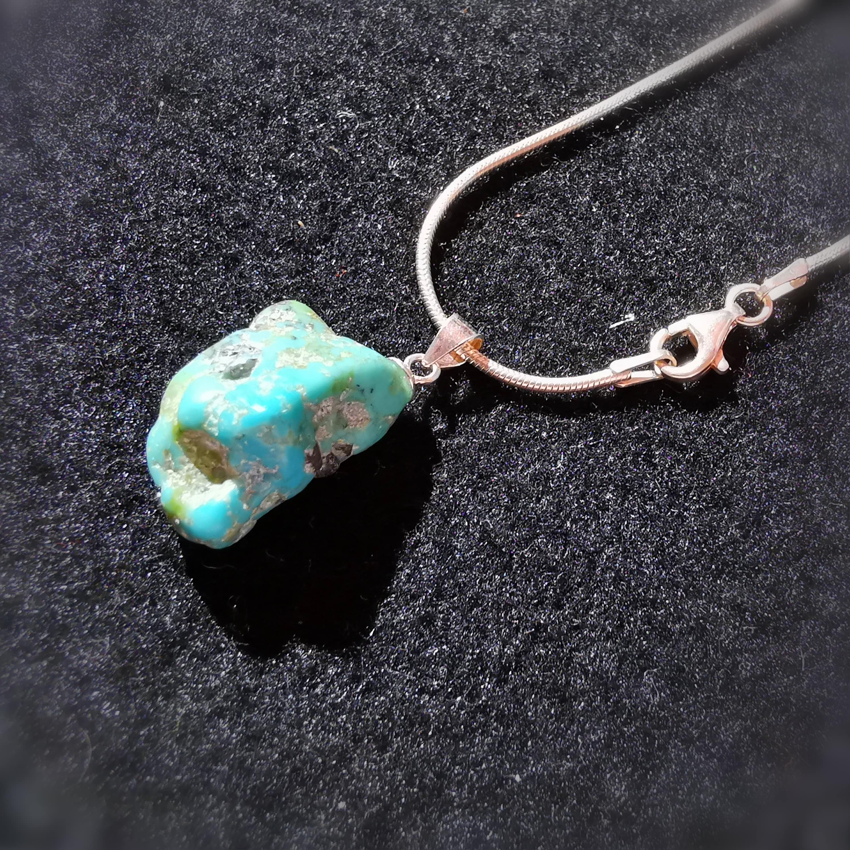 Tibet Türkis Sterlingsilber Schlangenkette, Edelstein Karma Kette 45 cm, Chakra Heilstein geweiht, Inspiration