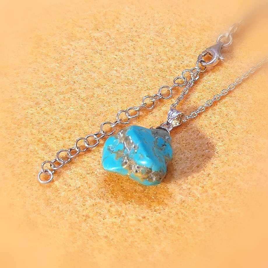 Türkis Nugget Sterlingsilber Karma Kette, Tibet Heilstein, Chakra Edelstein geweiht, mit Herz und Verstand