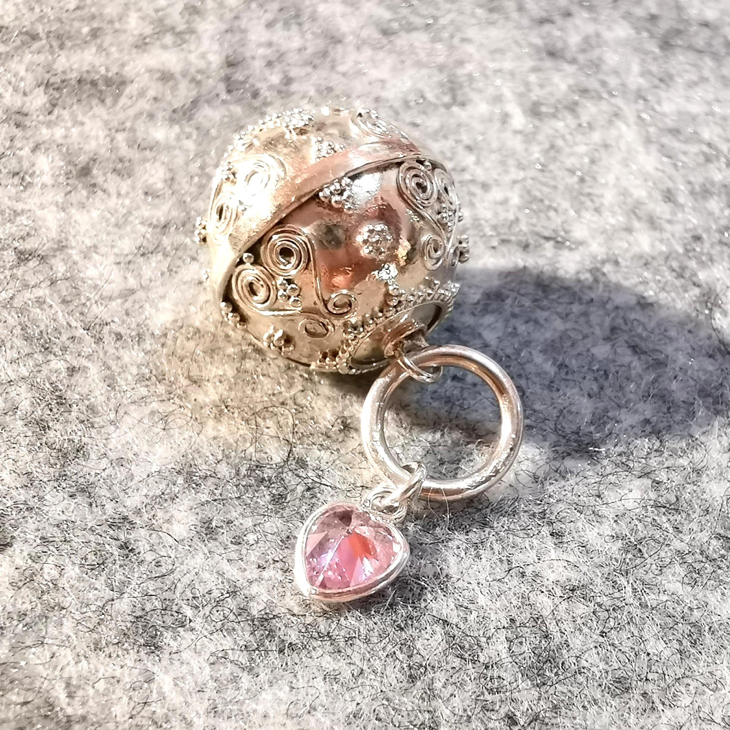 Engelsrufer Klangkugel Zirkon Pink Herz Charm, Sterlingsilber Edelstein Karma Anhänger, Kettenanhänger geweiht #mitLiebe