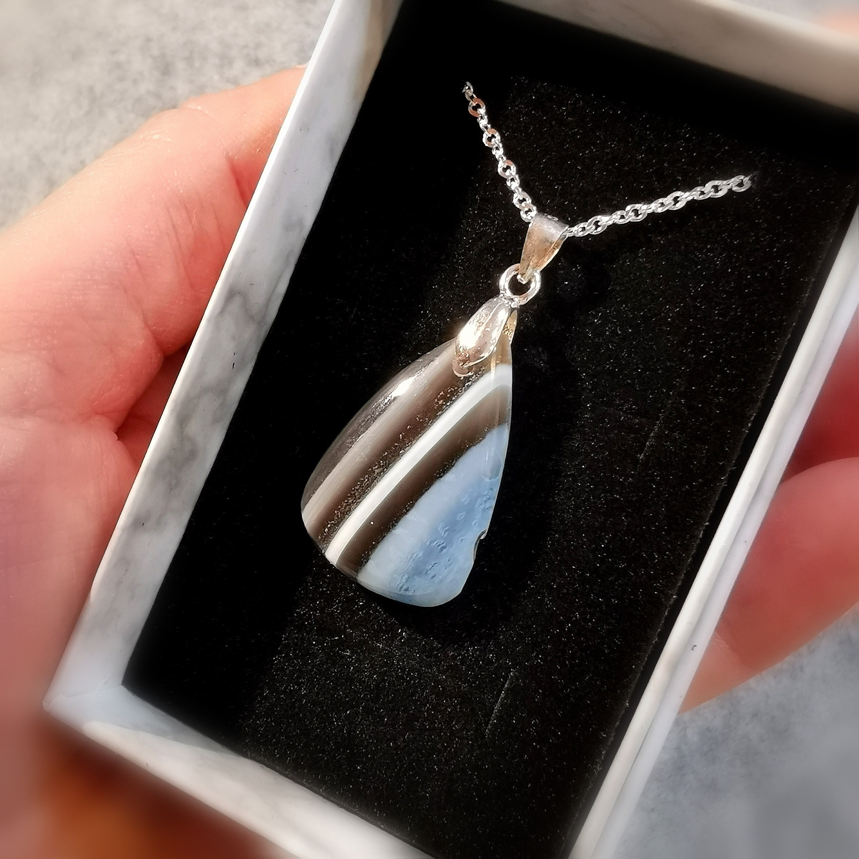 Opal Tropfen Edelstein Heilstein Schmuck Unikat: Karma Heilstein Sterlingsilber Kette geweiht - Seelenkraft