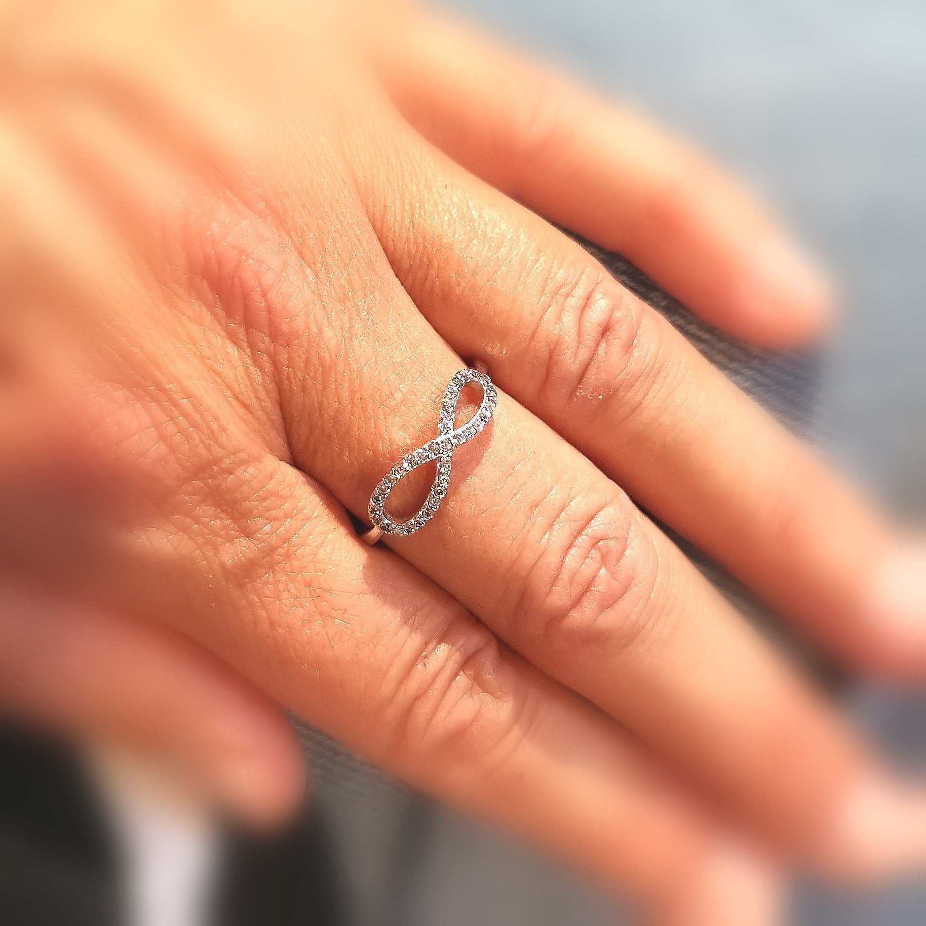 Unendlichkeit Infinity Sterlingsilber Ring, Größe 60, Swarovski Kristalle weiss - #fürimmer