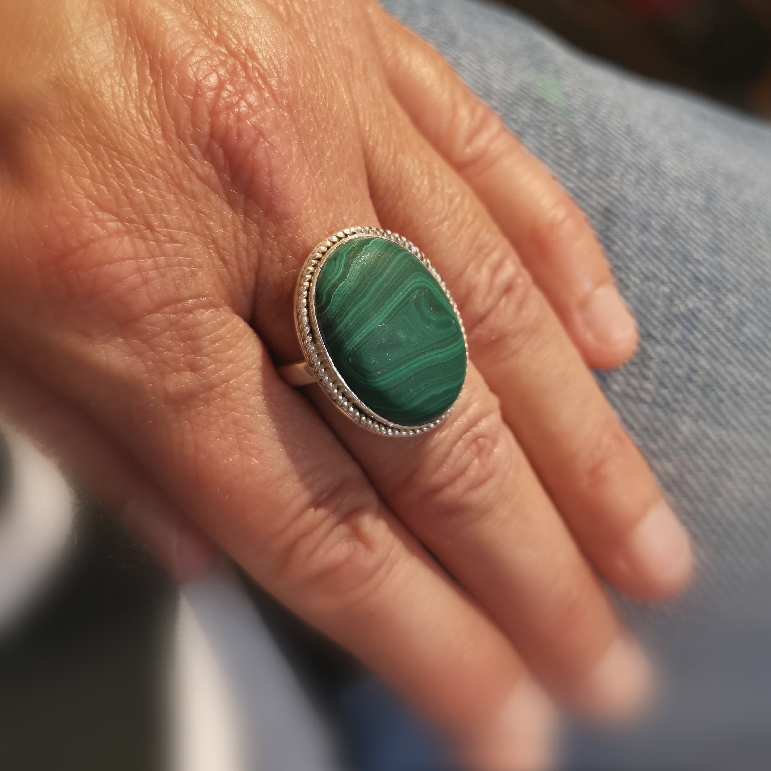 Malachit Edelstein Herzchakra Karma Ring #vintage design, Sterlingsilber Heilstein geweiht #vonHerzen, 925er Sterlingsilber