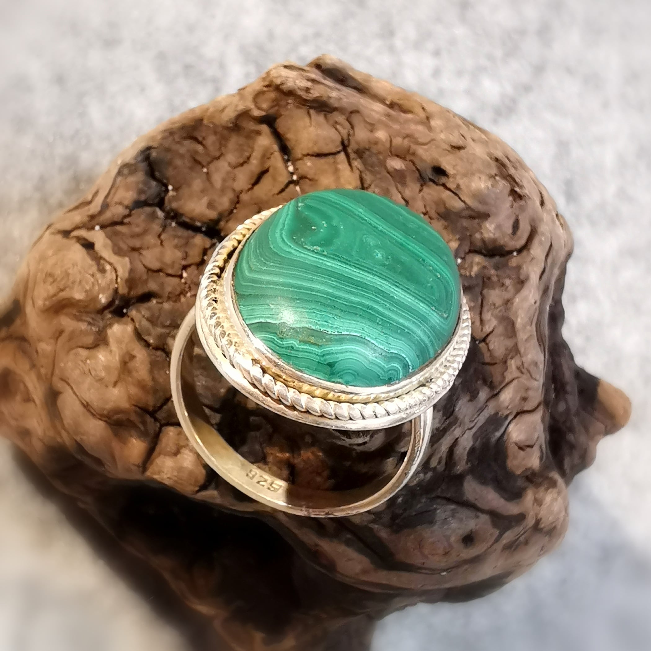 Malachit Edelstein Herzchakra Karma Ring #vintage design, Sterlingsilber Heilstein geweiht #vonHerzen, 925er Sterlingsilber