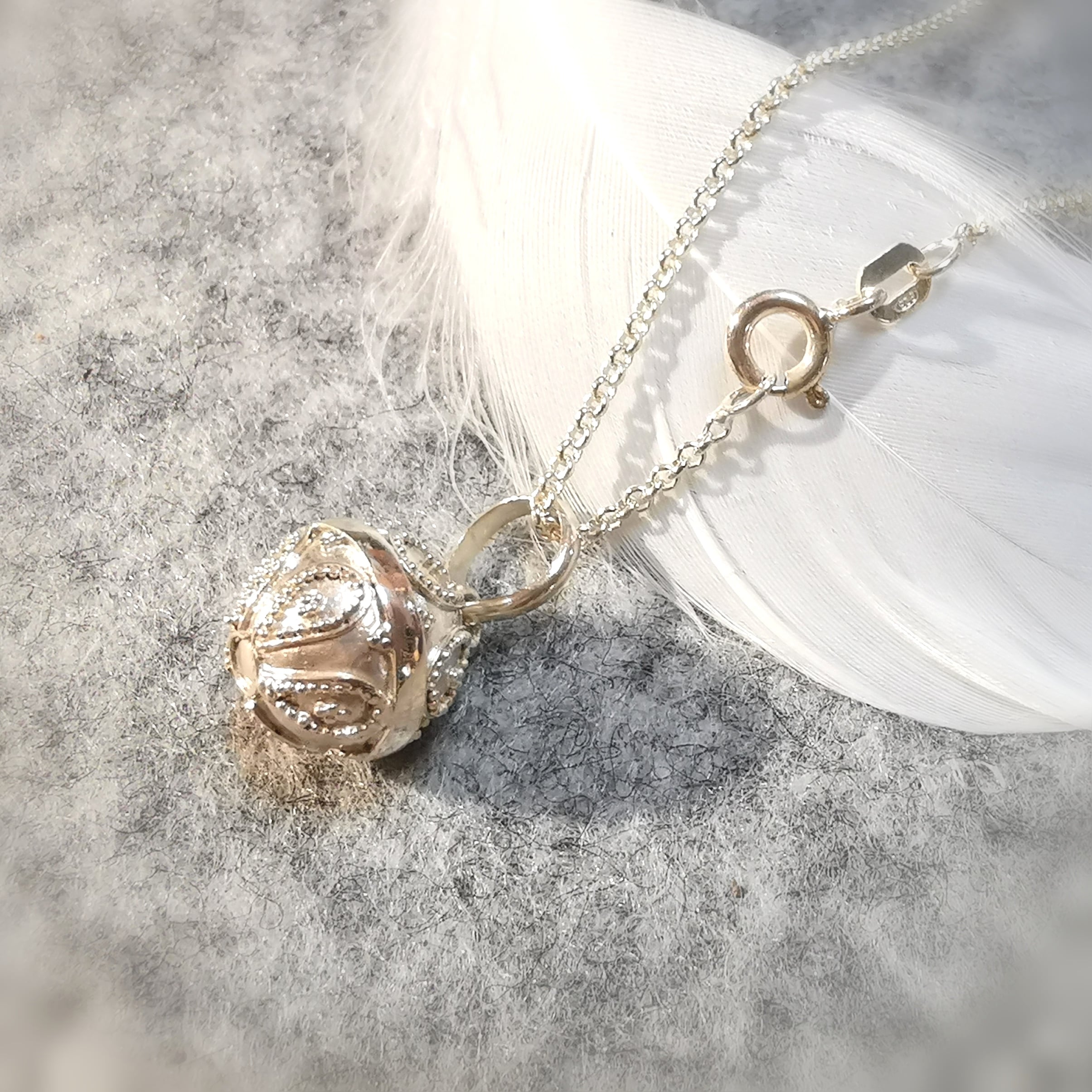 filigrane Engelsrufer Klangkugel Karma Kette, 38 cm Kurz Kette für Kinder Sterlingsilber, geweiht - "behütet2