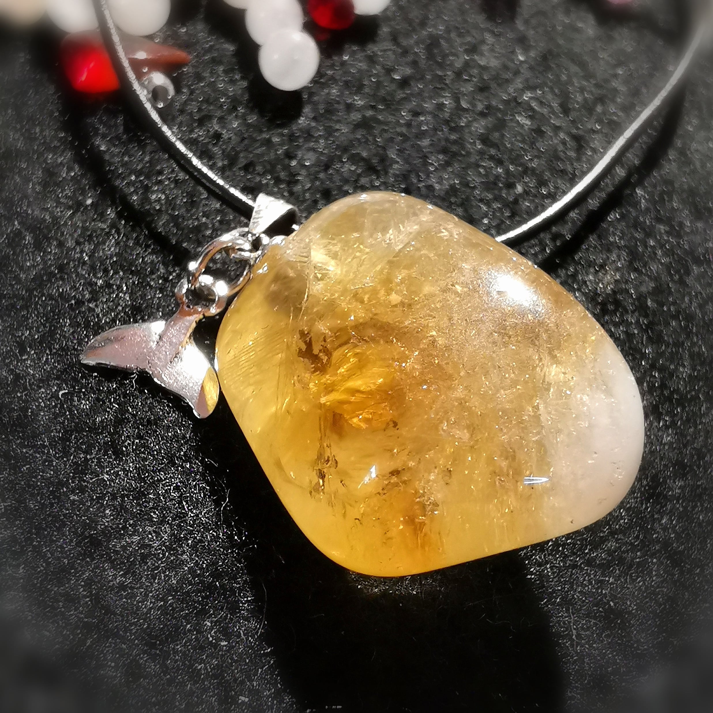 Citrine sunlight whale tail natural stone gemstone healing stone karma necklace on leather, consecrated - sunny side of life