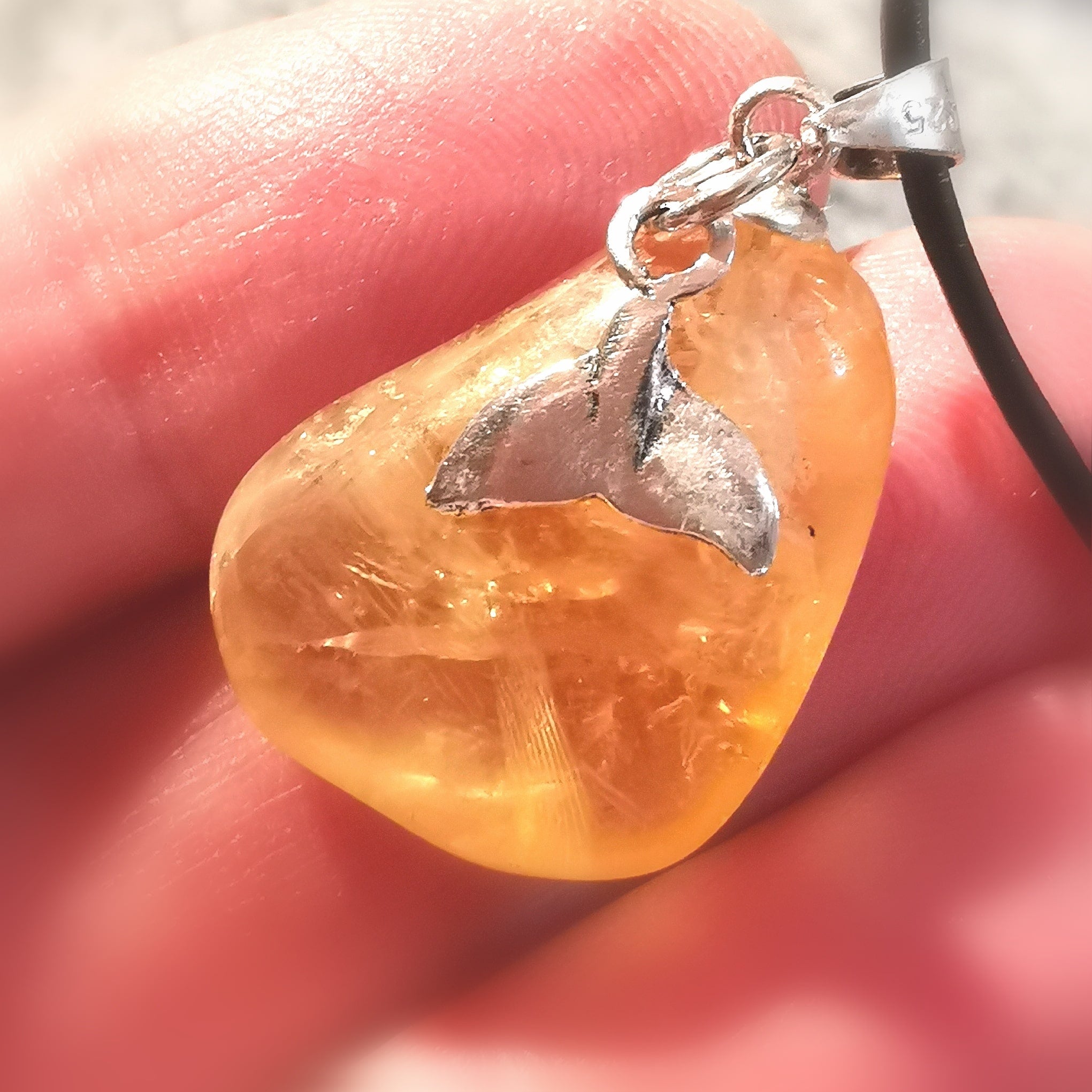 Citrin gelb Sonnenlicht Walflosse Naturstein Edelstein Heilstein Karma Kette Leder, geweiht - Sonnenseite des Lebens