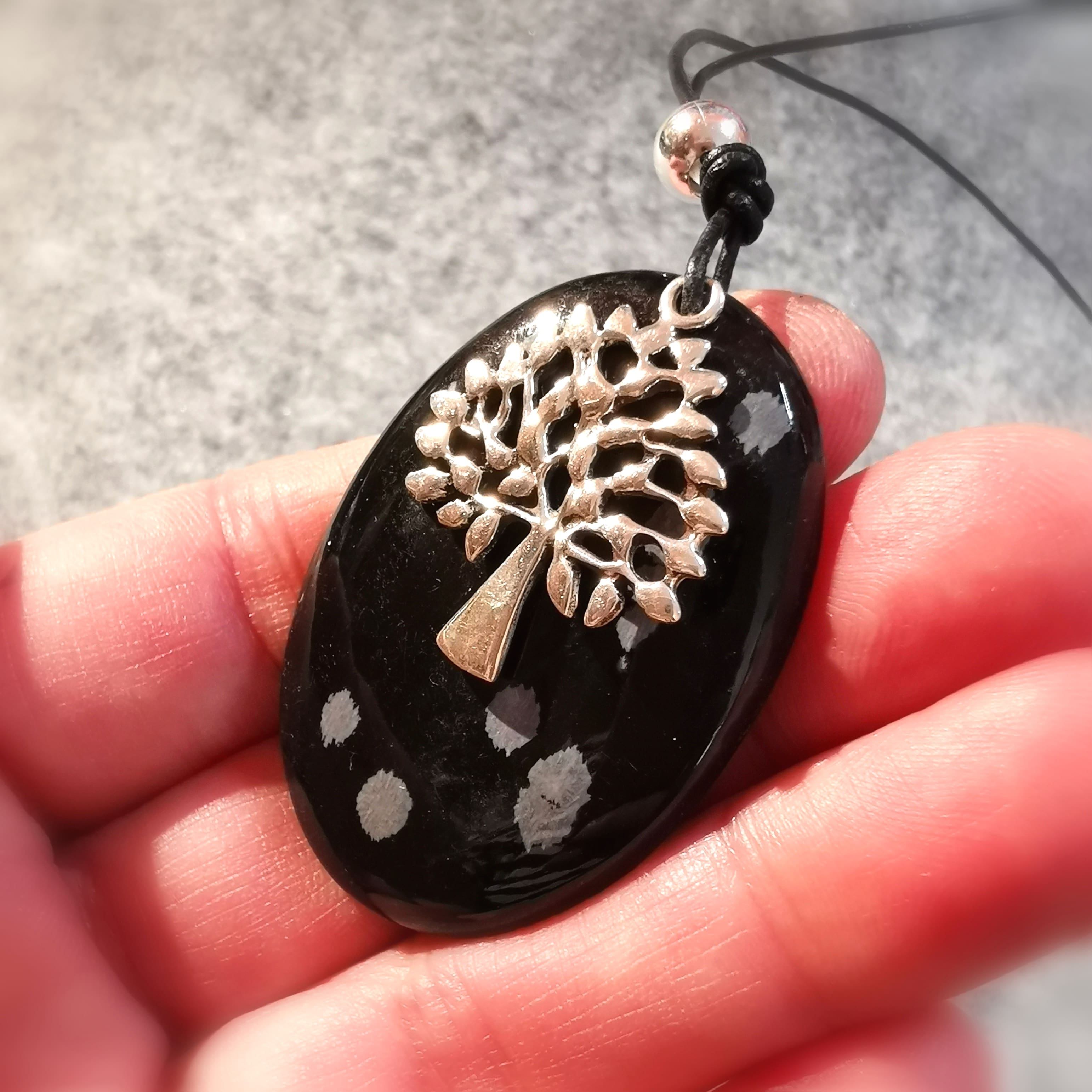 🌀 Schneeflocken Obsidian Edelstein Karma Kette – geweiht für Schutz & Hoffnung