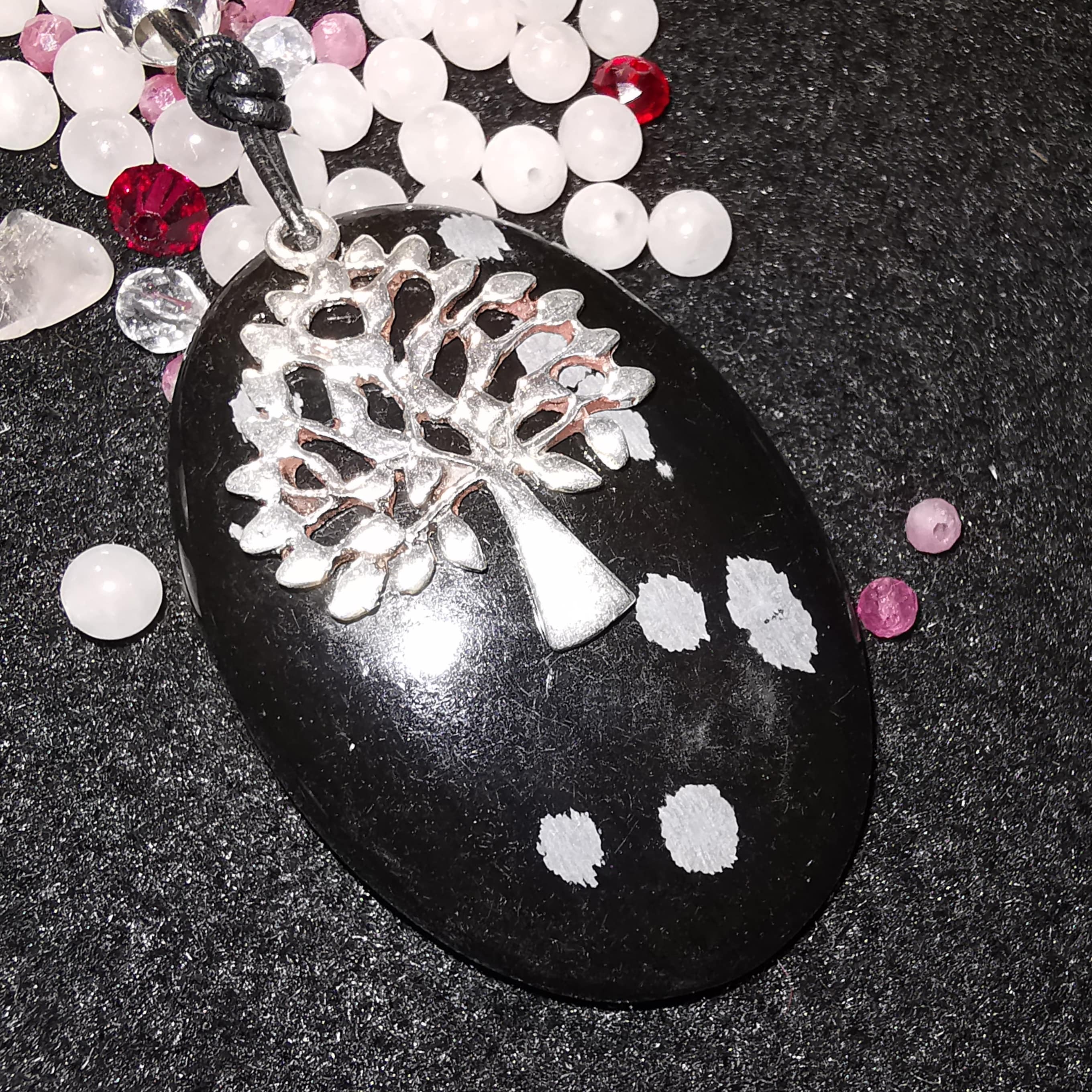 🌀 Schneeflocken Obsidian Edelstein Karma Kette – geweiht für Schutz & Hoffnung