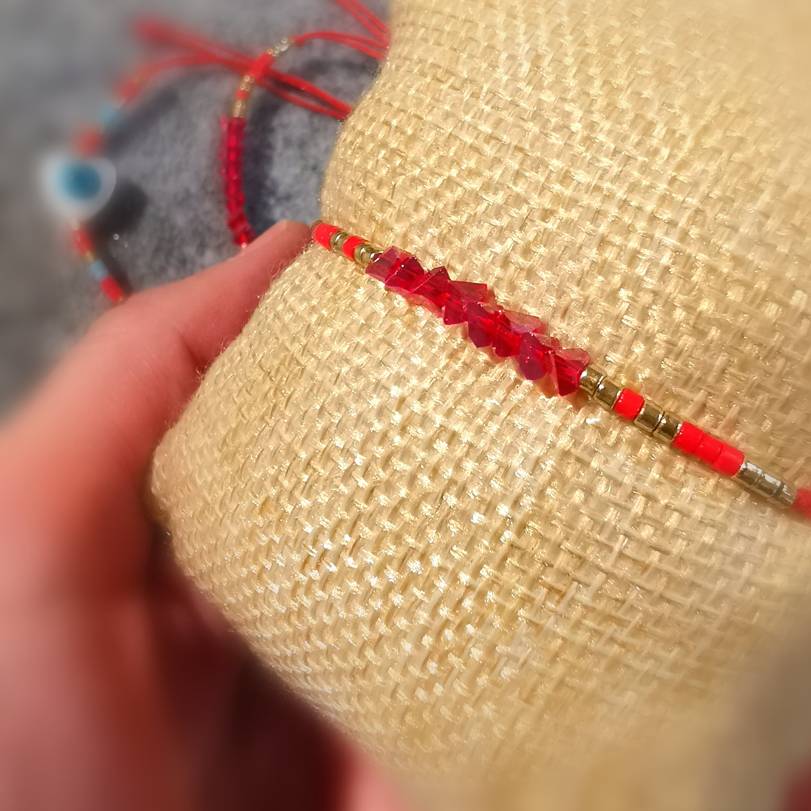 Glücks Armband Armbändchen Hippie Boho Armband Rot Gold mit Kristall