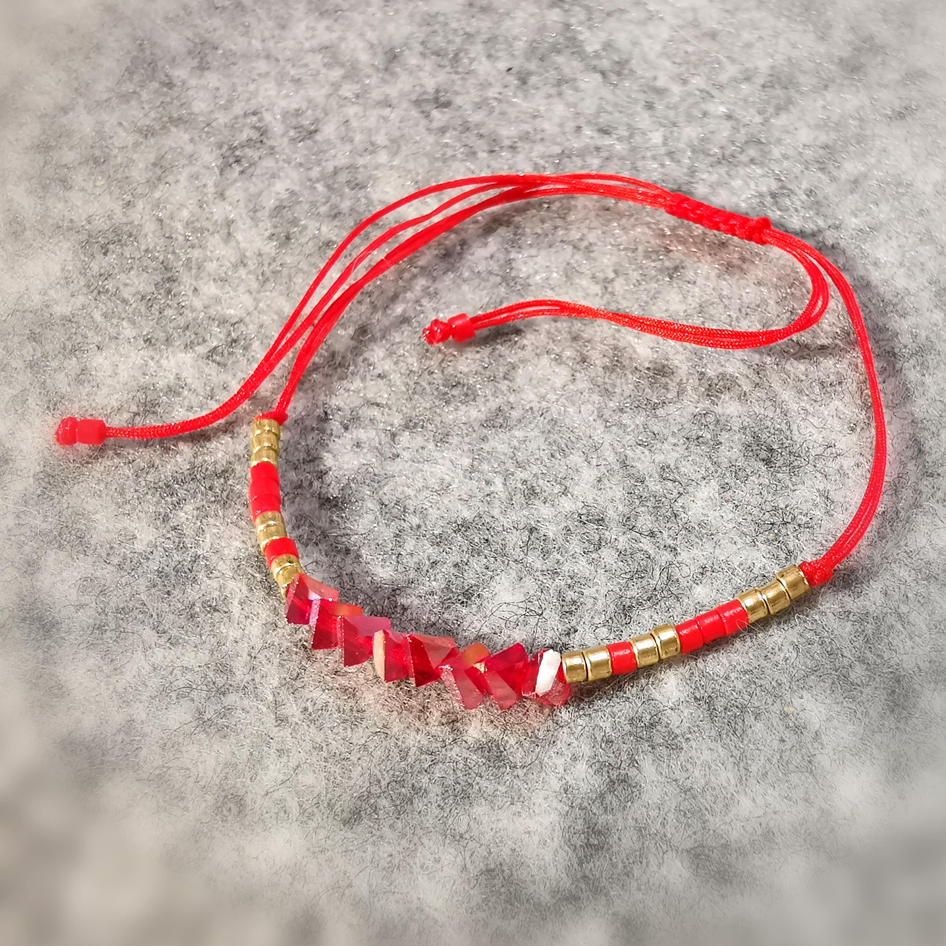 Glücks Armband Armbändchen Hippie Boho Armband Rot Gold mit Kristall